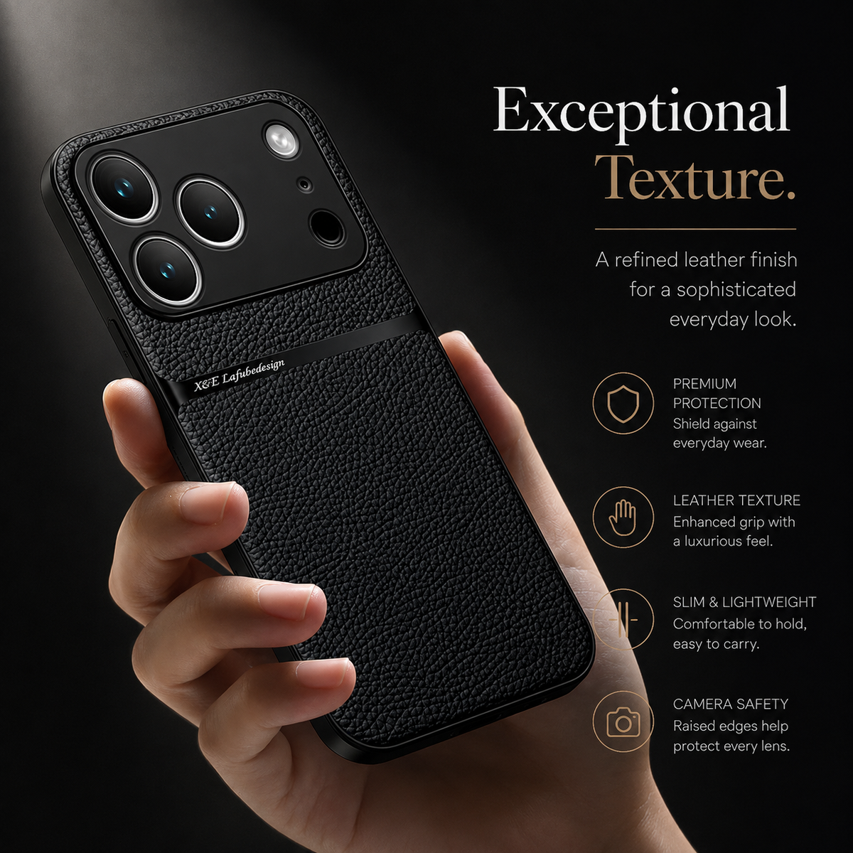 Premium iPhone Case Leather Pattern Shockproof Silicone Protective Cover Soft Non Slip Slim Lightweight Back Protection Reinforced Bumper Modern Armor Design