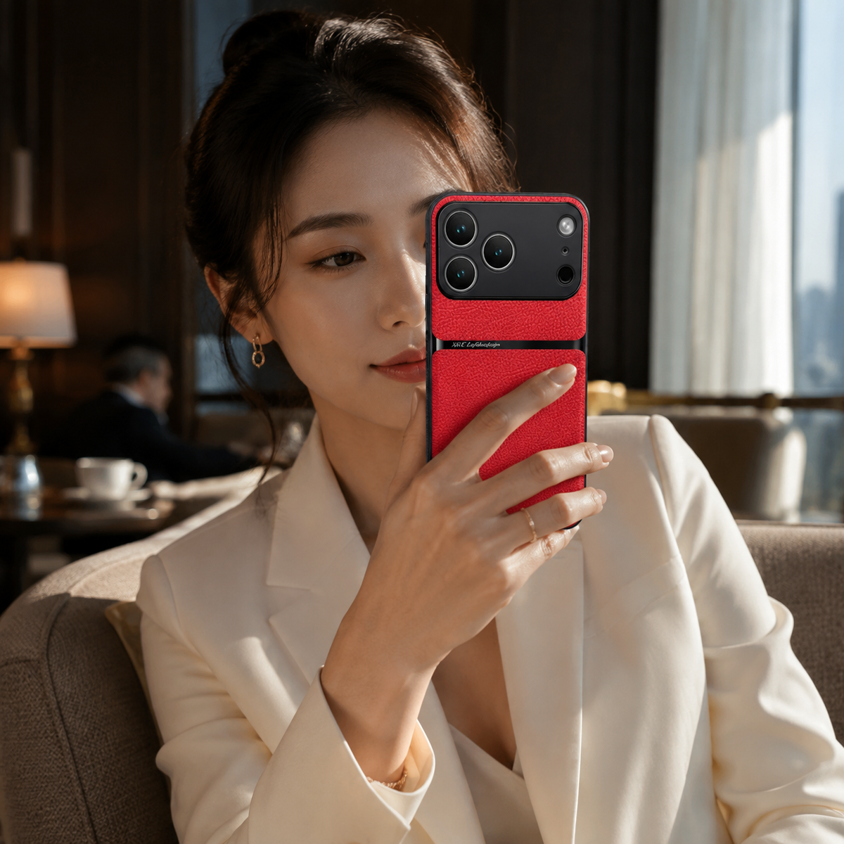 Premium iPhone Case Leather Pattern Shockproof Silicone Protective Cover Soft Non Slip Slim Lightweight Back Protection Reinforced Bumper Modern Armor Design
