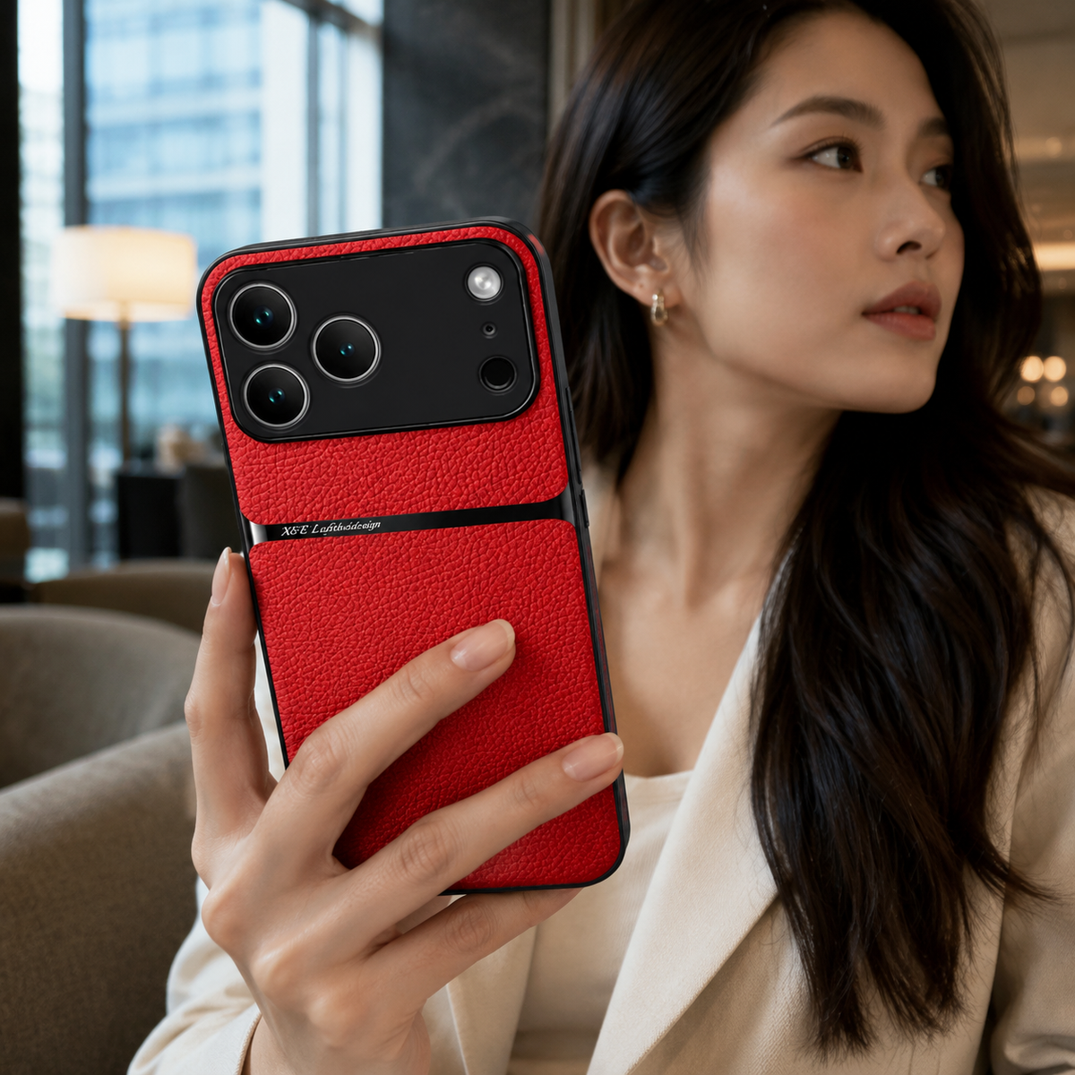 Premium iPhone Case Leather Pattern Shockproof Silicone Protective Cover Soft Non Slip Slim Lightweight Back Protection Reinforced Bumper Modern Armor Design