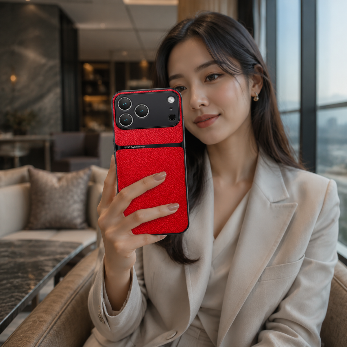 Premium iPhone Case Leather Pattern Shockproof Silicone Protective Cover Soft Non Slip Slim Lightweight Back Protection Reinforced Bumper Modern Armor Design