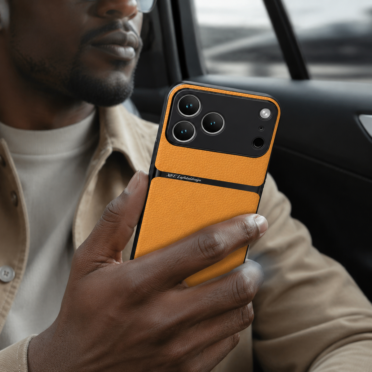 Premium iPhone Case Leather Pattern Shockproof Silicone Protective Cover Soft Non Slip Slim Lightweight Back Protection Reinforced Bumper Modern Armor Design