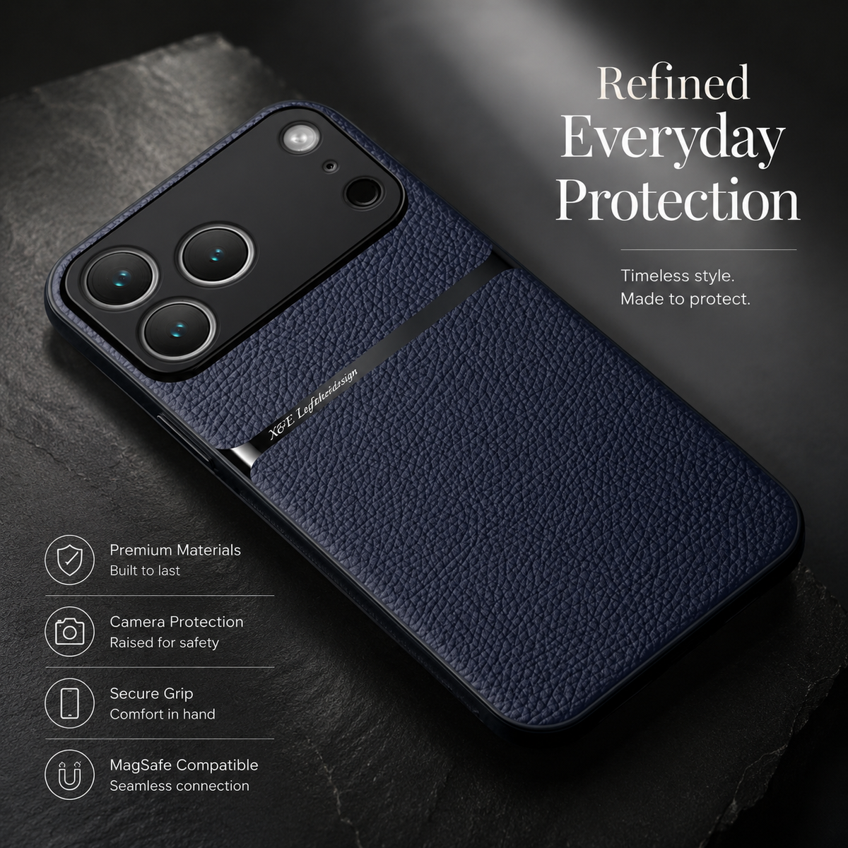 Premium iPhone Case Leather Pattern Shockproof Silicone Protective Cover Soft Non Slip Slim Lightweight Back Protection Reinforced Bumper Modern Armor Design