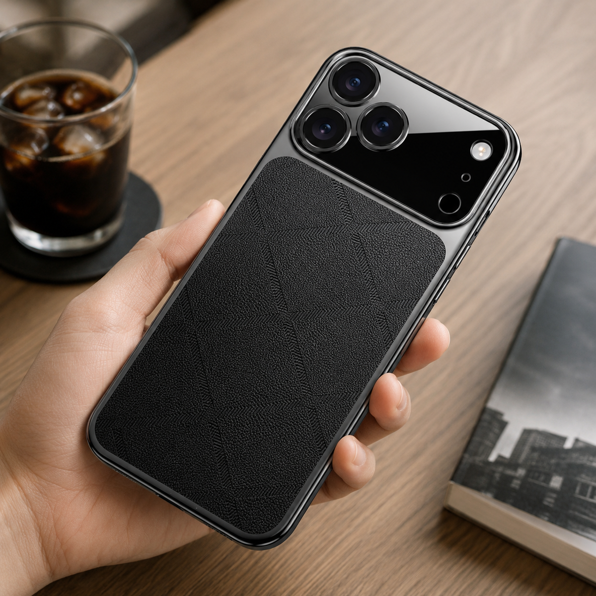 Premium iPhone Case Leather Plating Frame Camera Lens Protection Shockproof Tough Protective Bumper Anti Scratch Slim Reinforced Edge Modern Cover