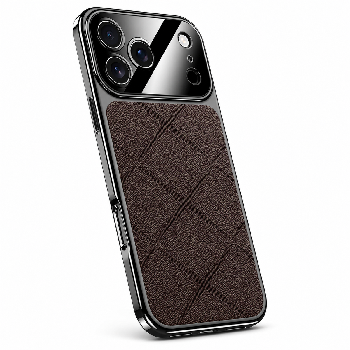 Premium iPhone Case Leather Plating Frame Camera Lens Protection Shockproof Tough Protective Bumper Anti Scratch Slim Reinforced Edge Modern Cover