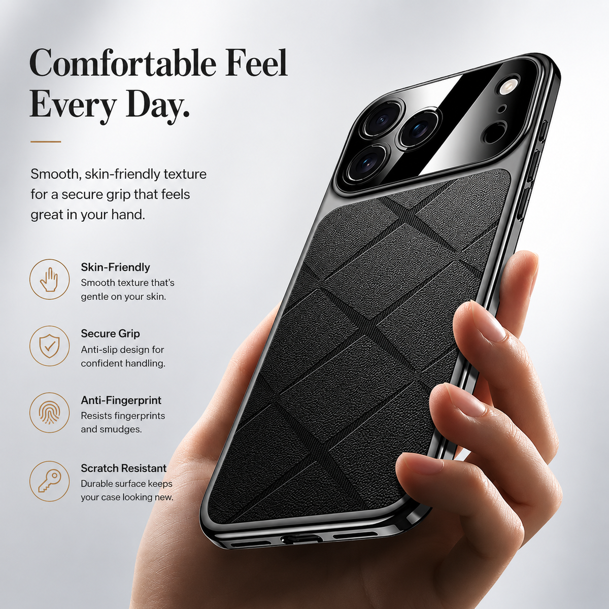 Premium iPhone Case Leather Plating Frame Camera Lens Protection Shockproof Tough Protective Bumper Anti Scratch Slim Reinforced Edge Modern Cover