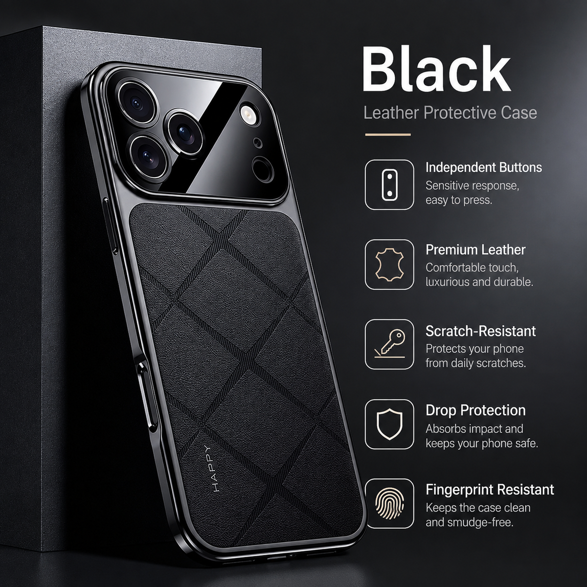 Premium iPhone Case Leather Plating Frame Camera Lens Protection Shockproof Tough Protective Bumper Anti Scratch Slim Reinforced Edge Modern Cover