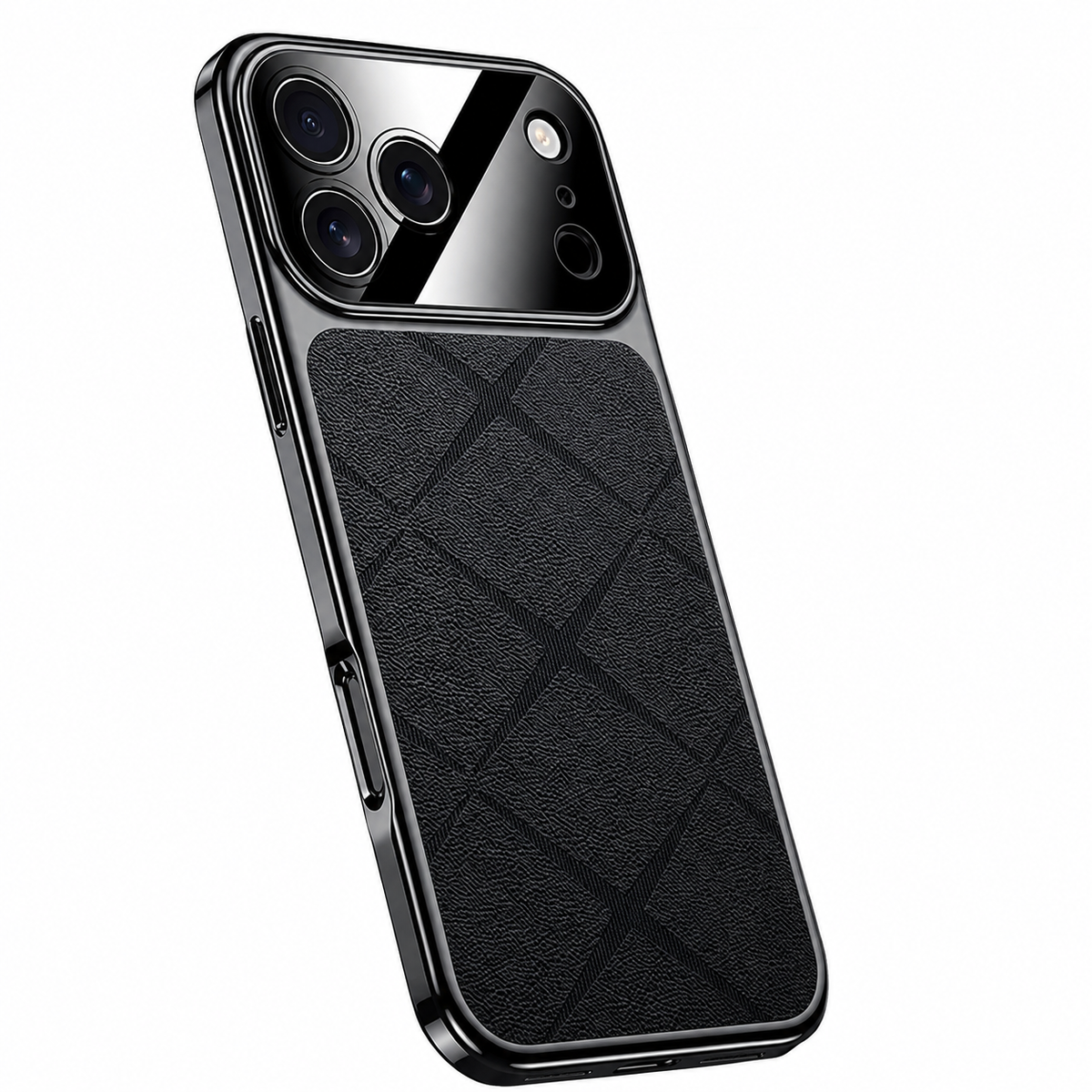 Premium iPhone Case Leather Plating Frame Camera Lens Protection Shockproof Tough Protective Bumper Anti Scratch Slim Reinforced Edge Modern Cover