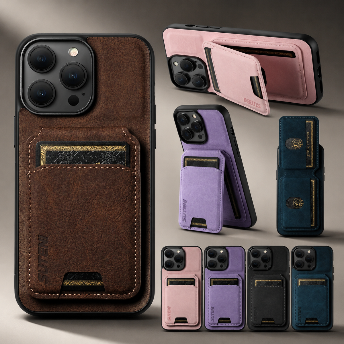 Premium iPhone Case Leather Wallet Card Holder Magnetic Closure Pocket Cover Full Coverage Anti Scratch Non Slip Slim Protective Design