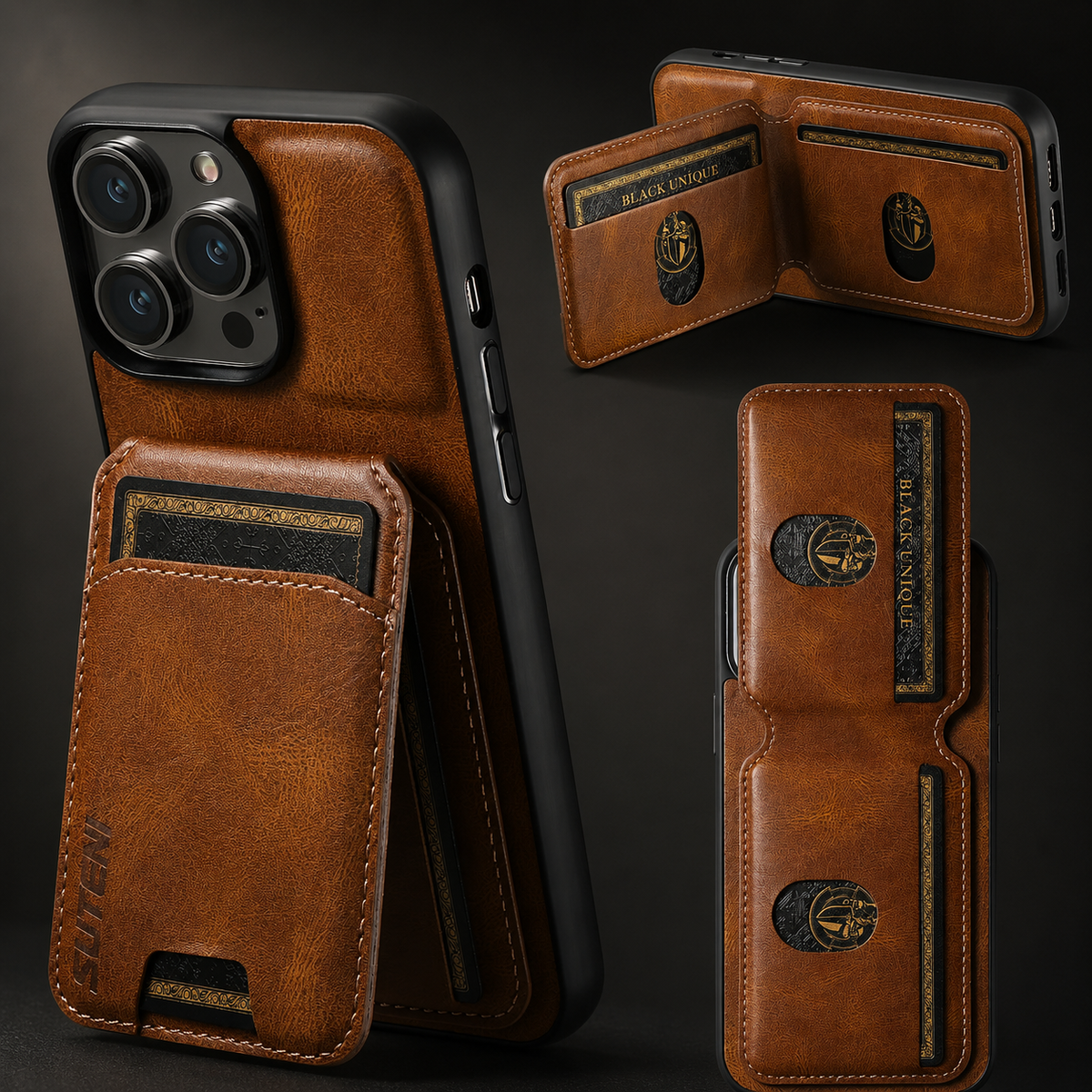 Premium iPhone Case Leather Wallet Card Holder Magnetic Closure Pocket Cover Full Coverage Anti Scratch Non Slip Slim Protective Design