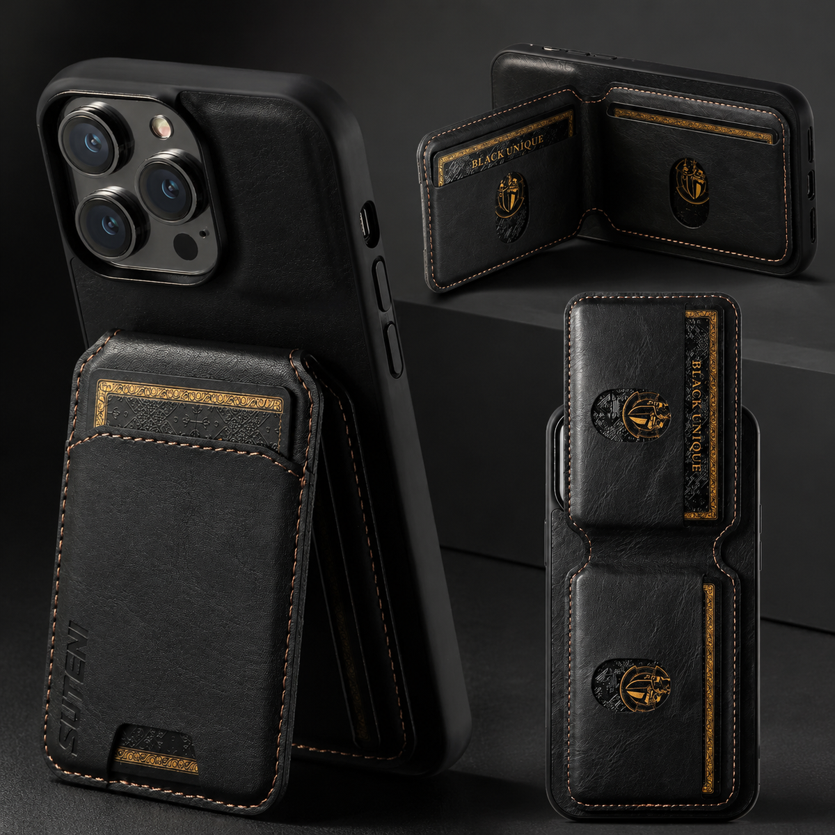 Premium iPhone Case Leather Wallet Card Holder Magnetic Closure Pocket Cover Full Coverage Anti Scratch Non Slip Slim Protective Design