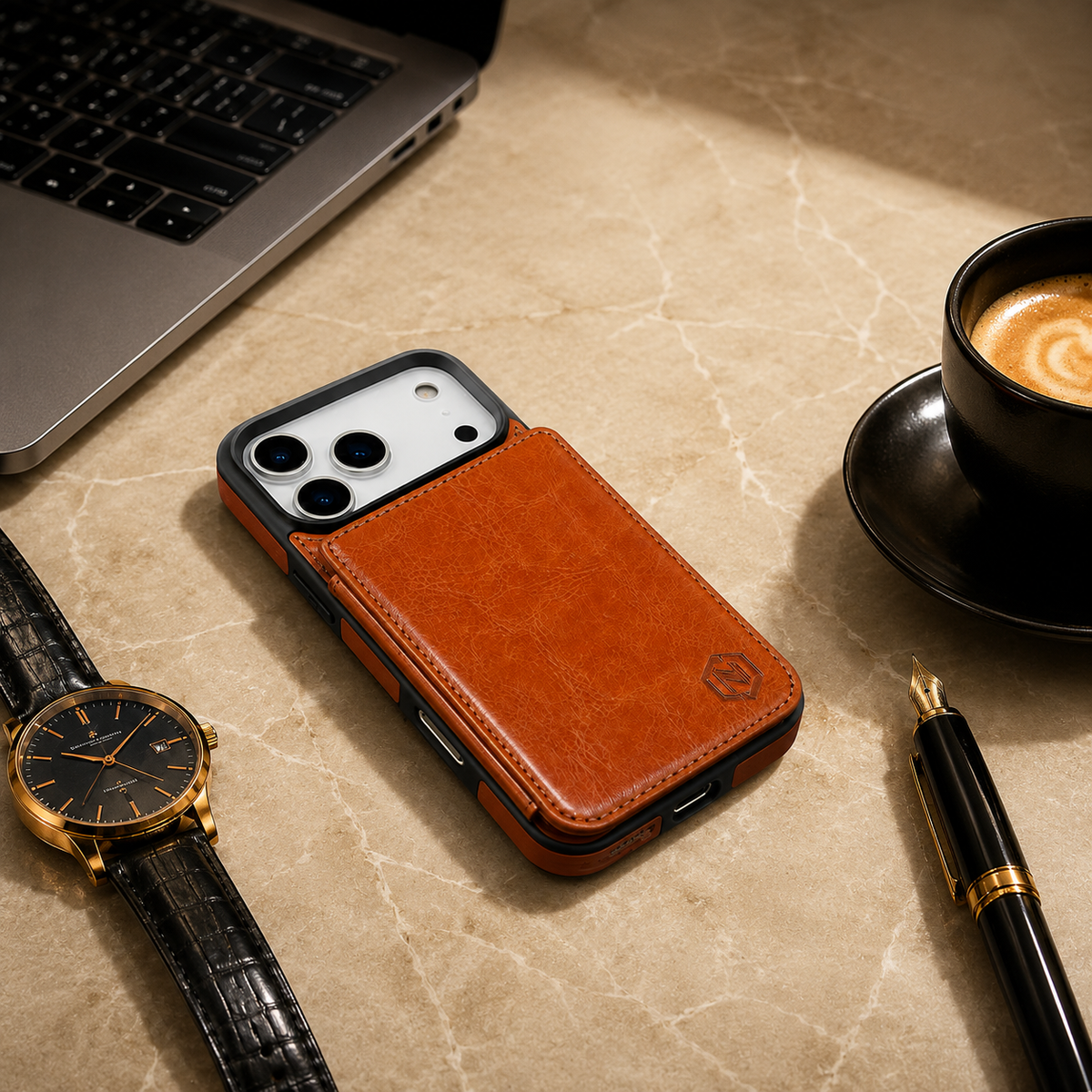 Premium iPhone Case Leather Wallet Card Holder Shockproof Protective Cover Business Slim Anti Scratch Non Slip Full Coverage Card Storage Case