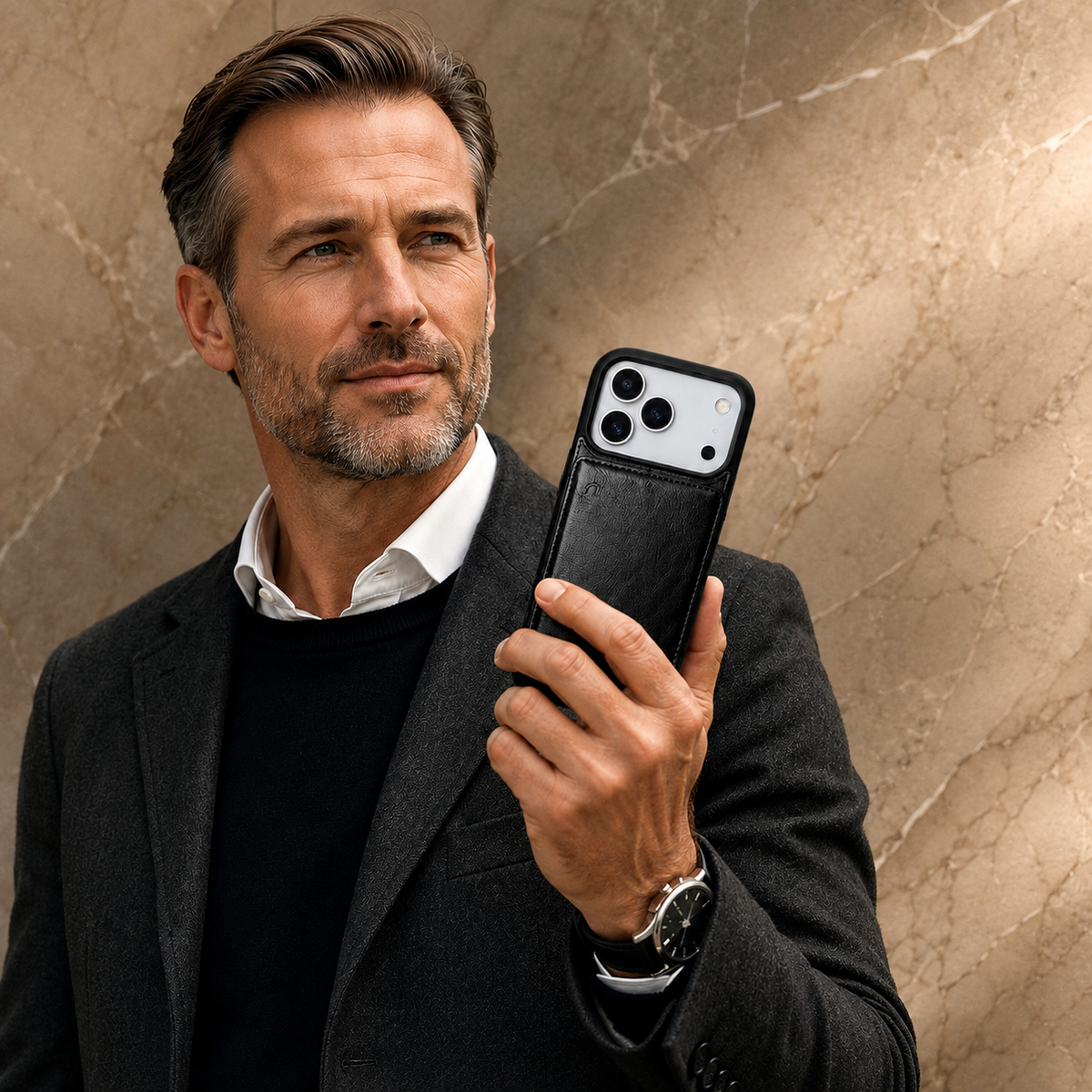 Premium iPhone Case Leather Wallet Card Holder Shockproof Protective Cover Business Slim Anti Scratch Non Slip Full Coverage Card Storage Case