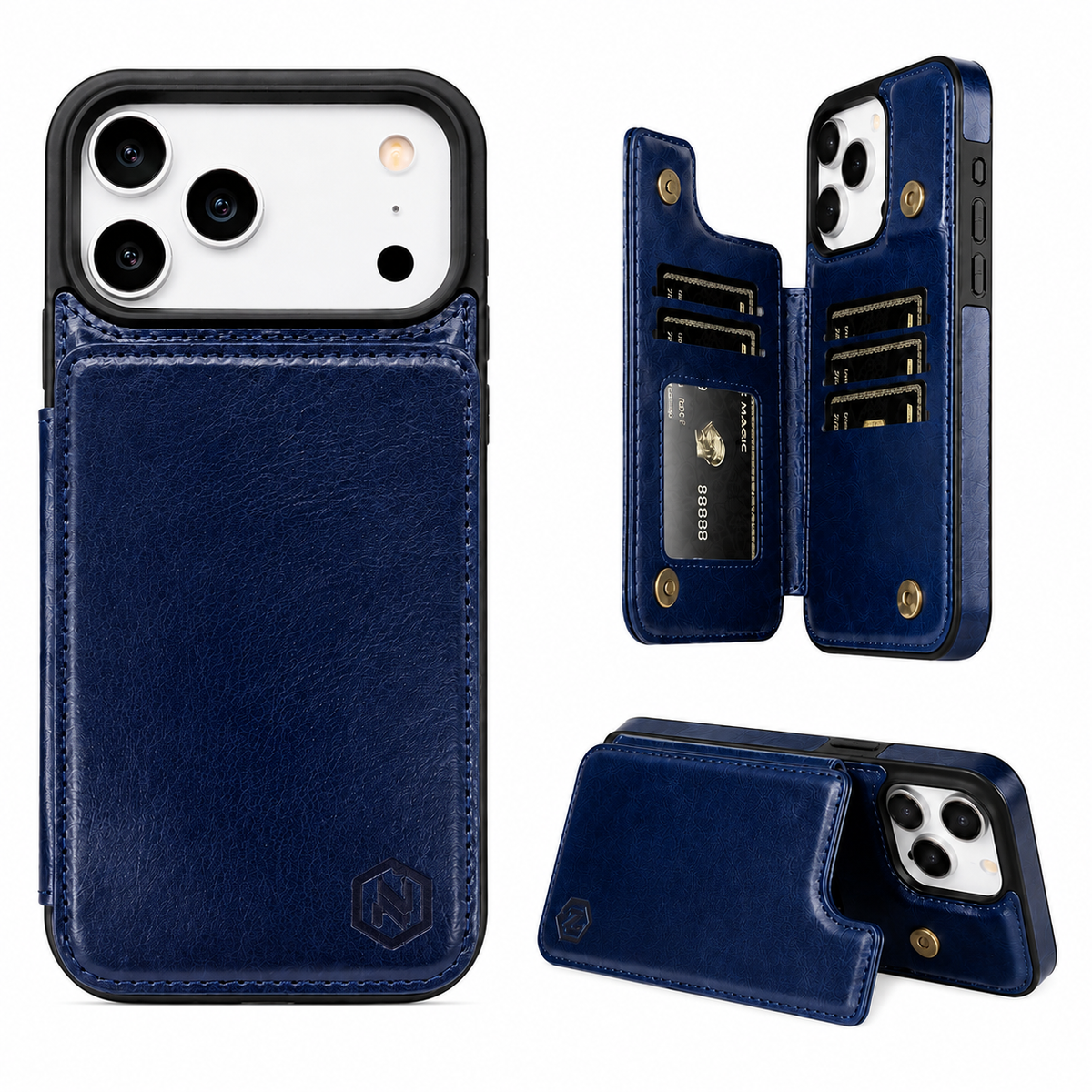 Premium iPhone Case Leather Wallet Card Holder Shockproof Protective Cover Business Slim Anti Scratch Non Slip Full Coverage Card Storage Case