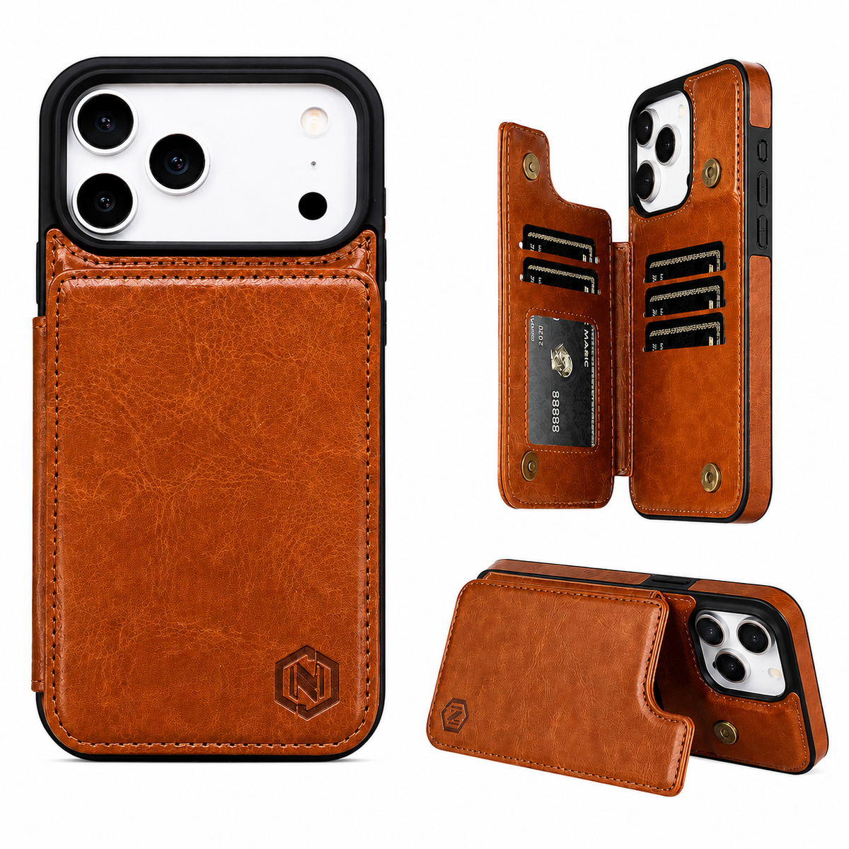 Premium iPhone Case Leather Wallet Card Holder Shockproof Protective Cover Business Slim Anti Scratch Non Slip Full Coverage Card Storage Case