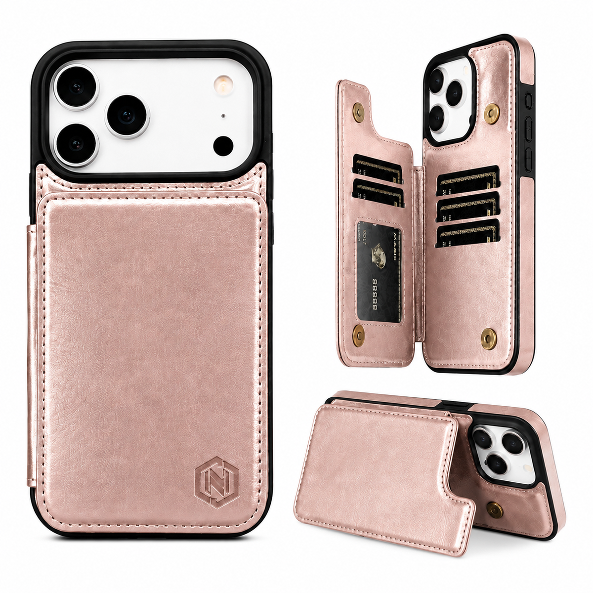 Premium iPhone Case Leather Wallet Card Holder Shockproof Protective Cover Business Slim Anti Scratch Non Slip Full Coverage Card Storage Case