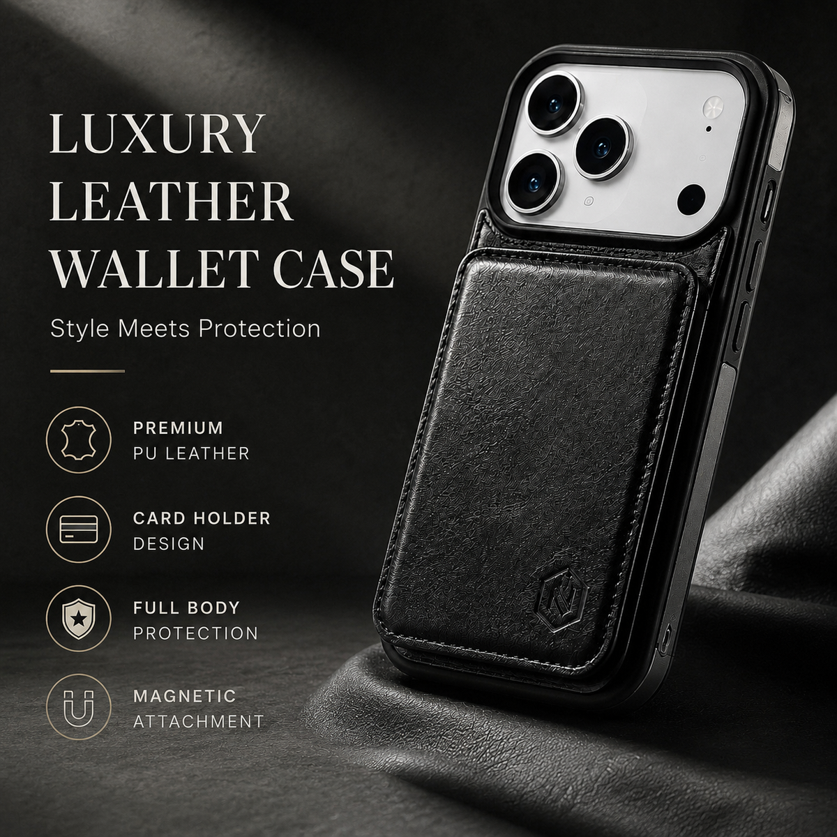 Premium iPhone Case Leather Wallet Card Holder Shockproof Protective Cover Business Slim Anti Scratch Non Slip Full Coverage Card Storage Case