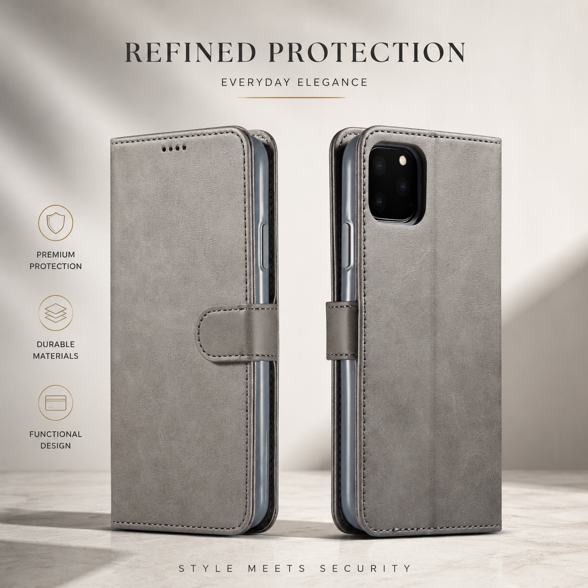 Premium iPhone Case Leather Wallet Flip Cover Card Holder Magnetic Closure Shockproof Full Body Camera Lens Protection Slim Elegant Design