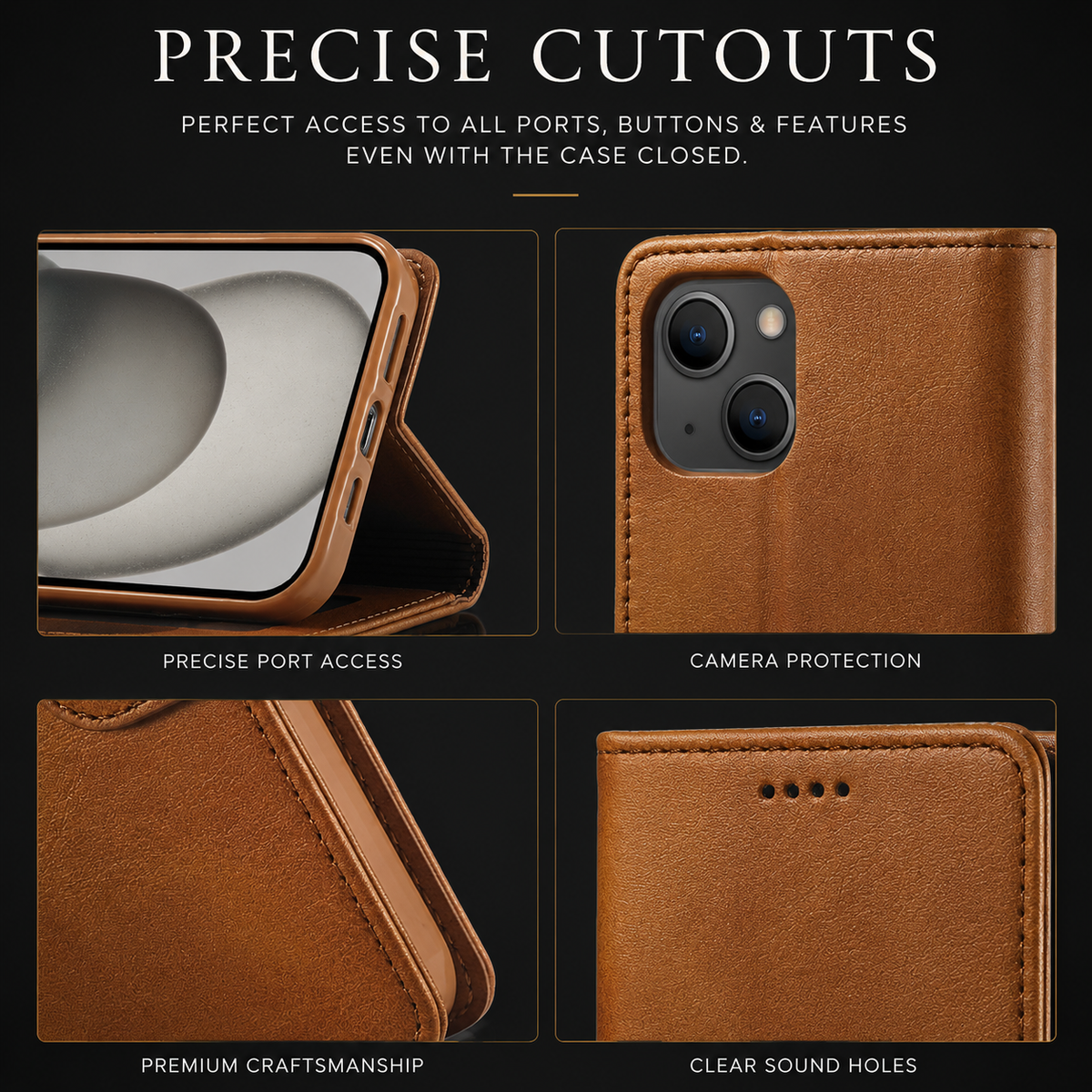 Premium iPhone Case Leather Wallet Flip Cover Card Holder Magnetic Closure Shockproof Full Body Camera Lens Protection Slim Elegant Design