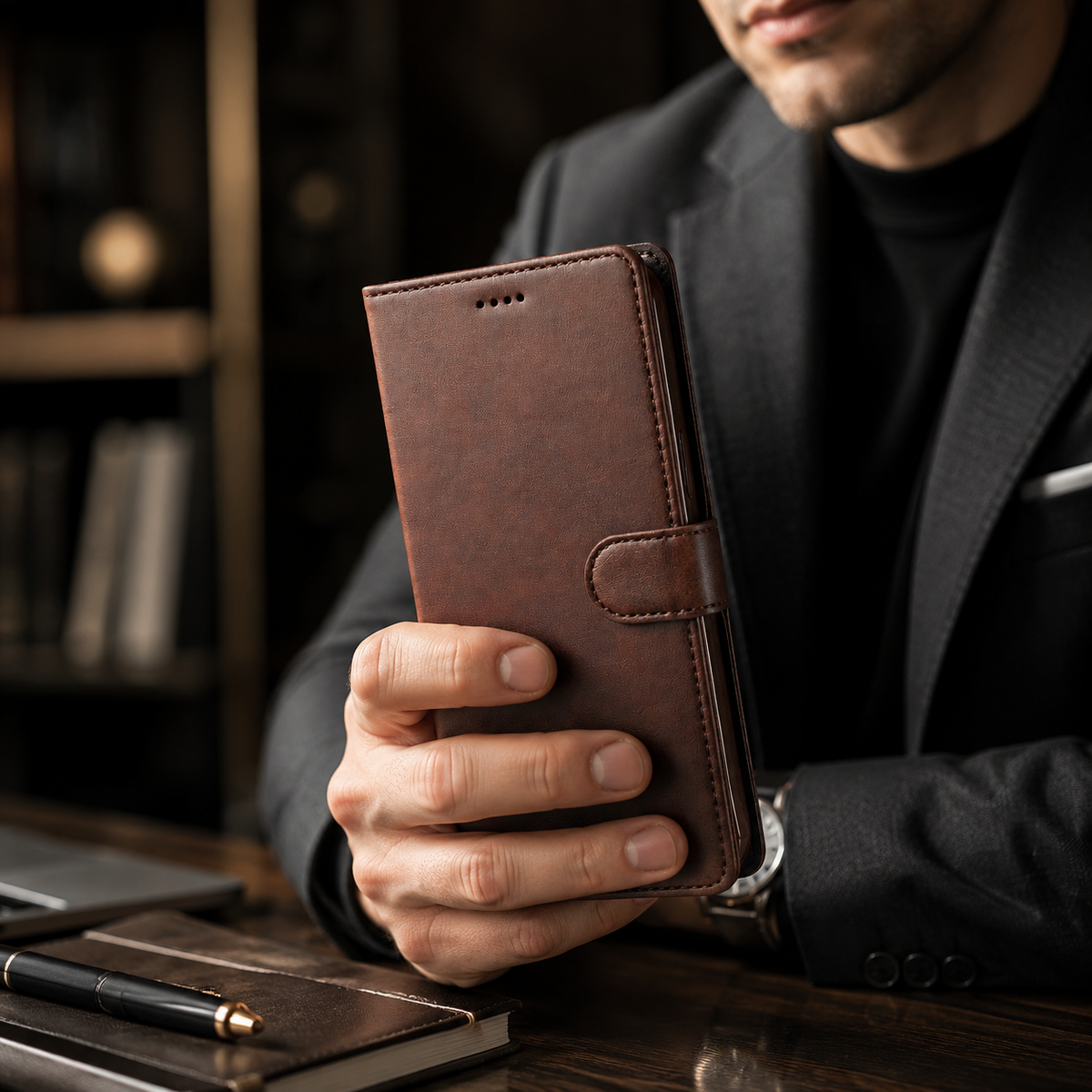 Premium iPhone Case Leather Wallet Flip Cover Card Holder Magnetic Closure Shockproof Full Body Camera Lens Protection Slim Elegant Design