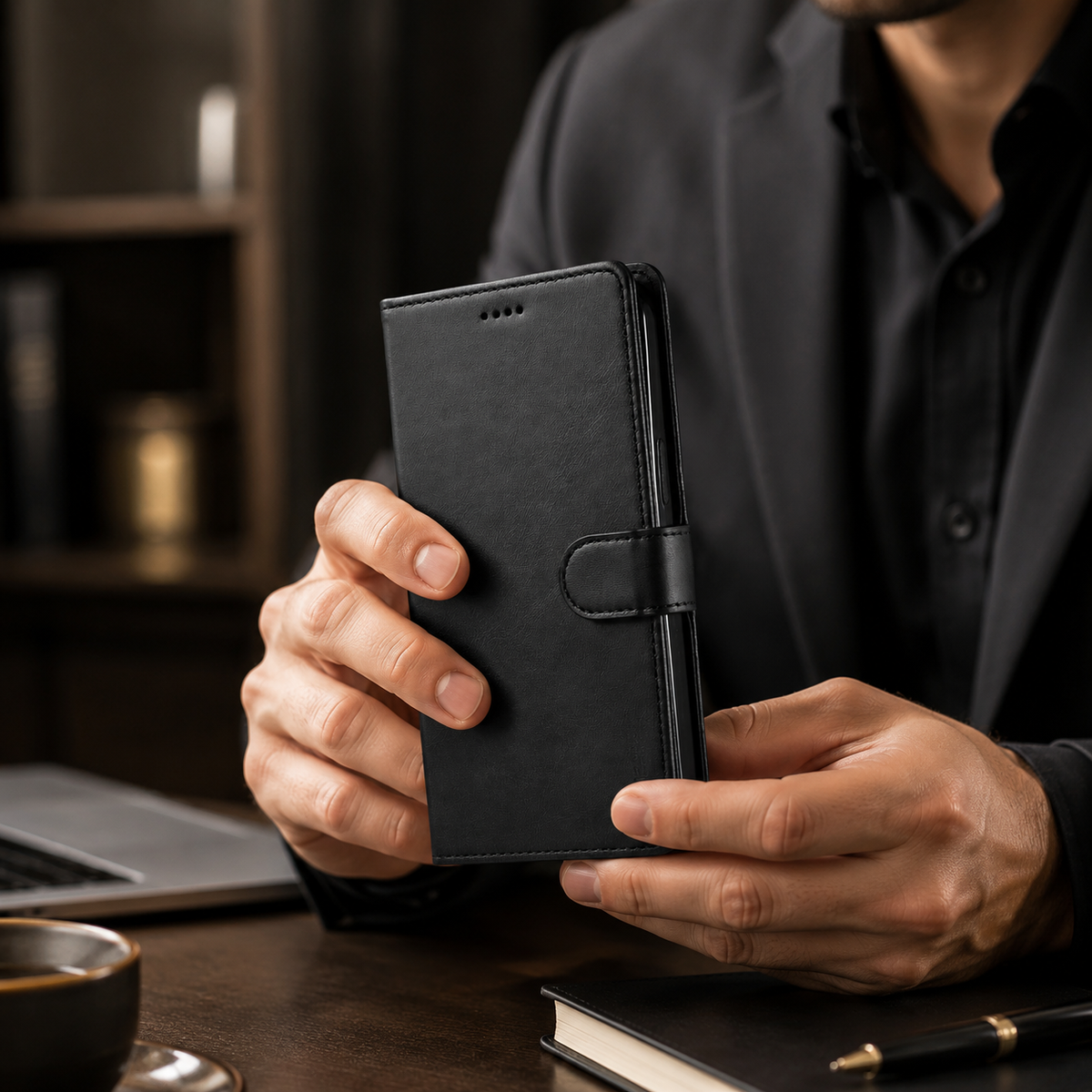 Premium iPhone Case Leather Wallet Flip Cover Card Holder Magnetic Closure Shockproof Full Body Camera Lens Protection Slim Elegant Design