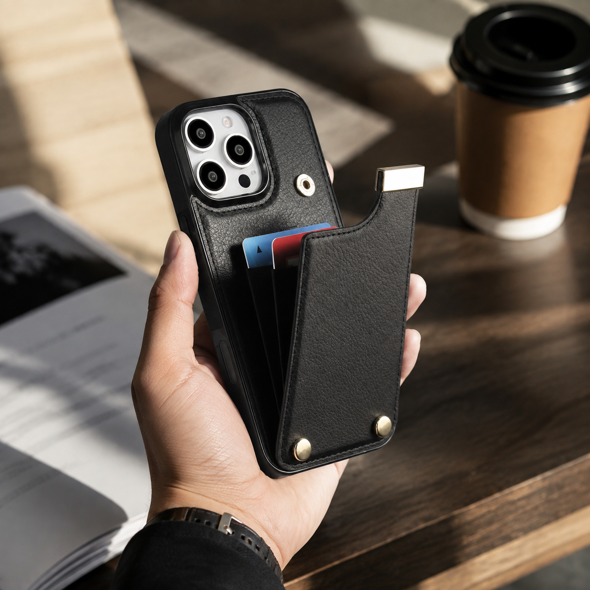 Premium iPhone Case Leather Wallet Flip Cover Card Holder Secure Pocket Magnetic Closure Shockproof Full Protection Slim Design Camera Guard Stand Set