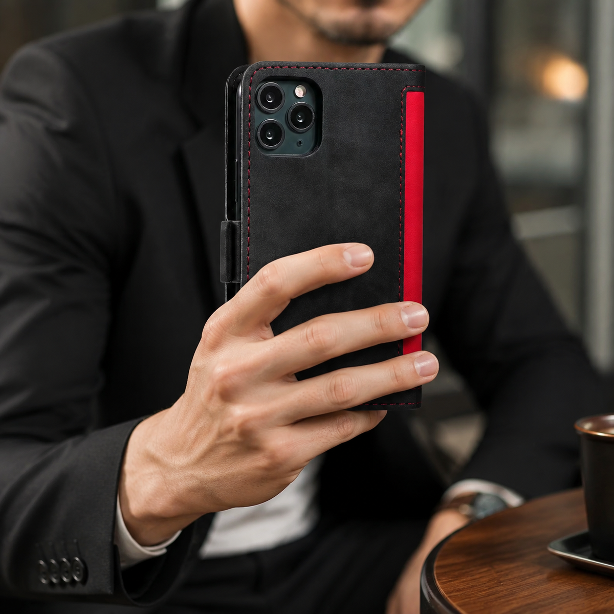 Premium iPhone Case Leather Wallet Flip Cover Card Slots Magnetic Closure Shockproof Full Body Protection Stand Function Slim Elegant Design Daily Use