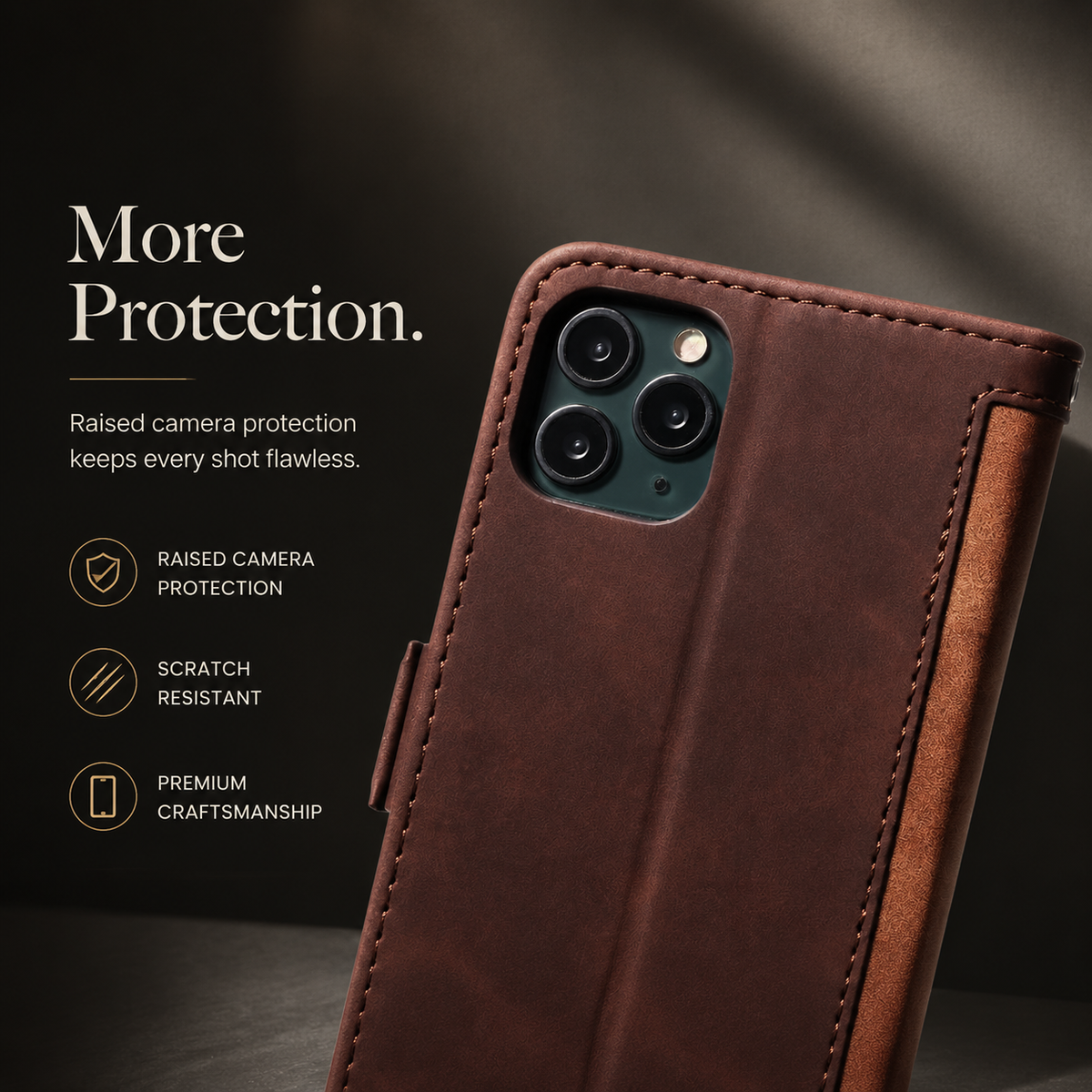 Premium iPhone Case Leather Wallet Flip Cover Card Slots Magnetic Closure Shockproof Full Body Protection Stand Function Slim Elegant Design Daily Use