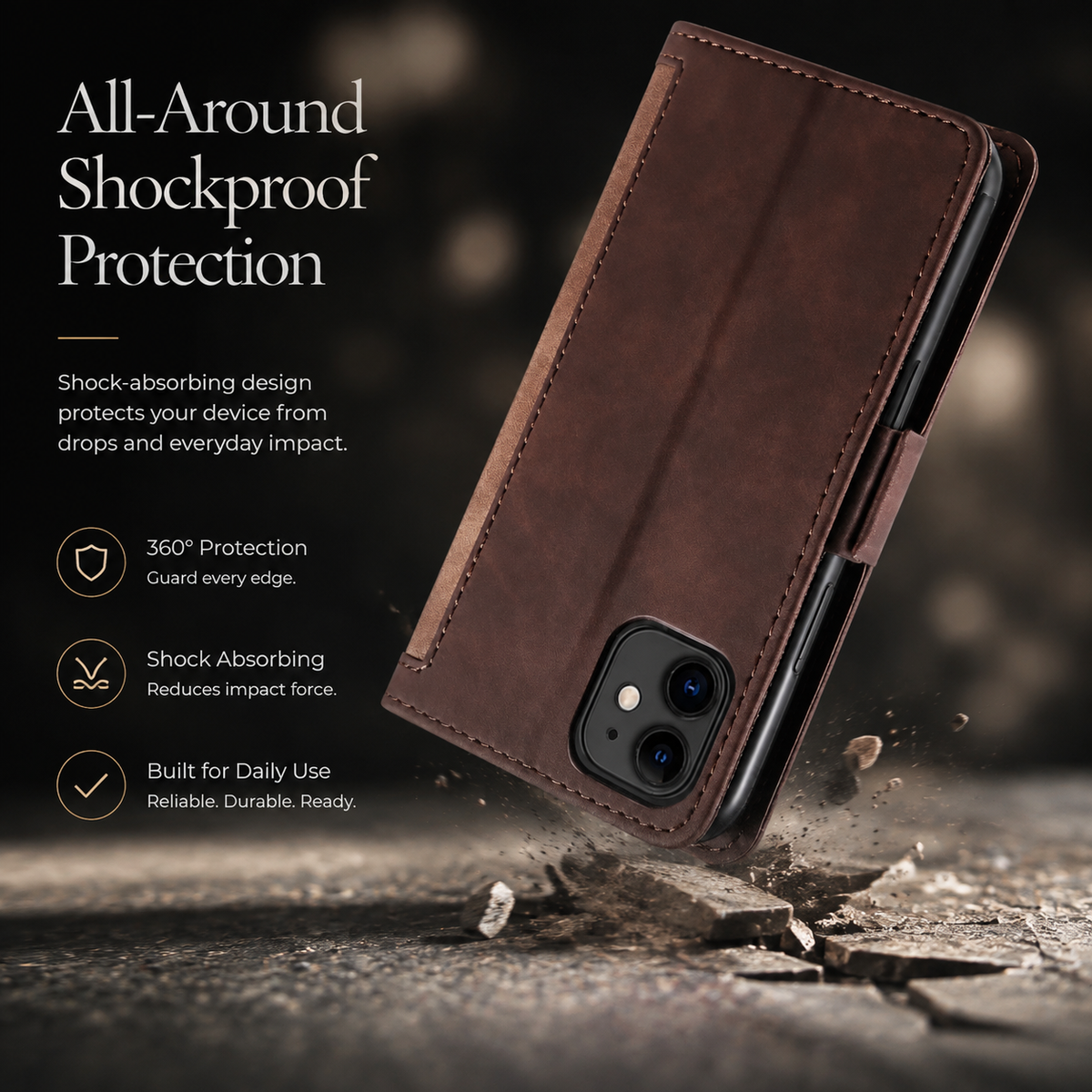 Premium iPhone Case Leather Wallet Flip Cover Card Slots Magnetic Closure Shockproof Full Body Protection Stand Function Slim Elegant Design Daily Use