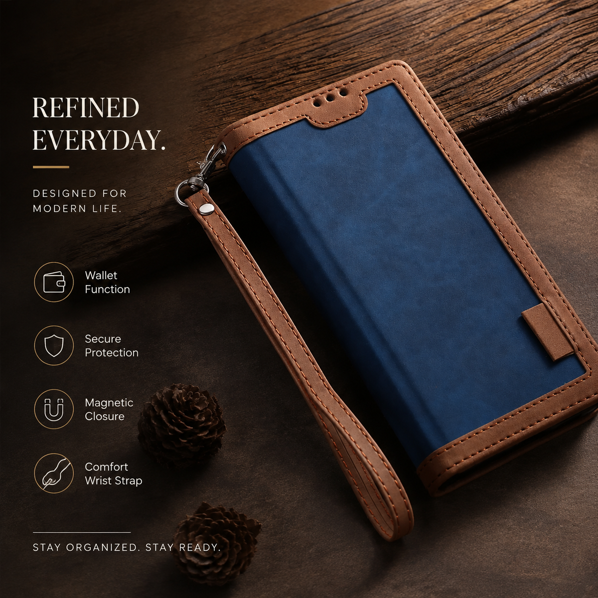 Premium iPhone Case Leather Wallet Flip Cover Card Slots Magnetic Closure Shockproof Full Body Protection Stand Function Slim Elegant Design Daily Use