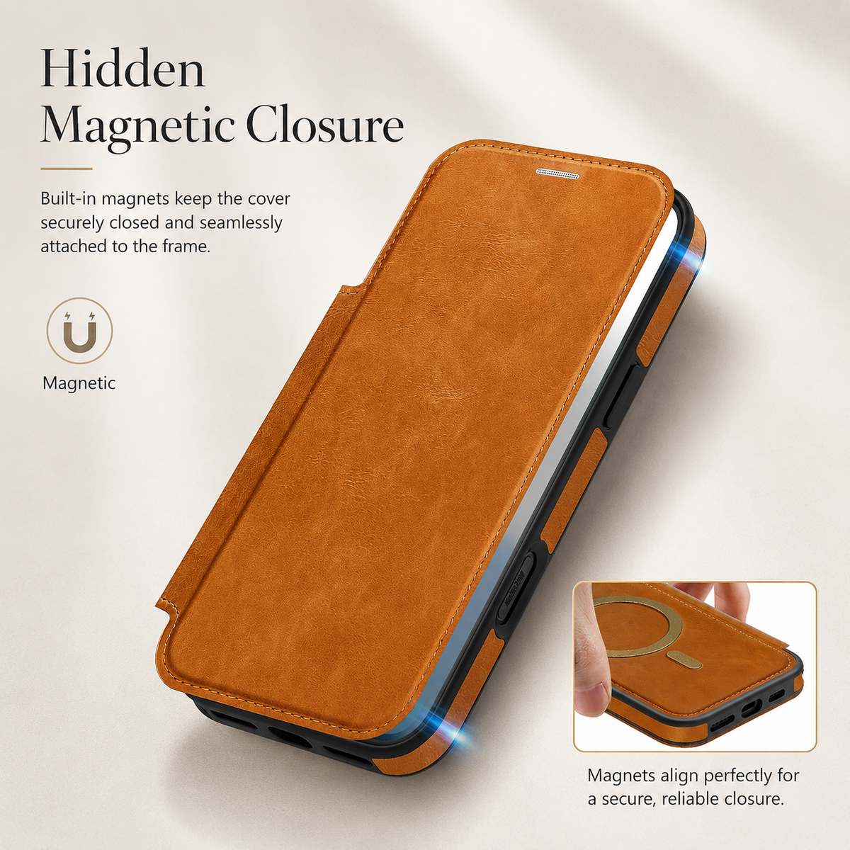 Premium iPhone Case Leather Wallet Flip Magnetic Card Holder Wireless Charging Retro Business Full Coverage Anti Scratch Slim Protective Cover