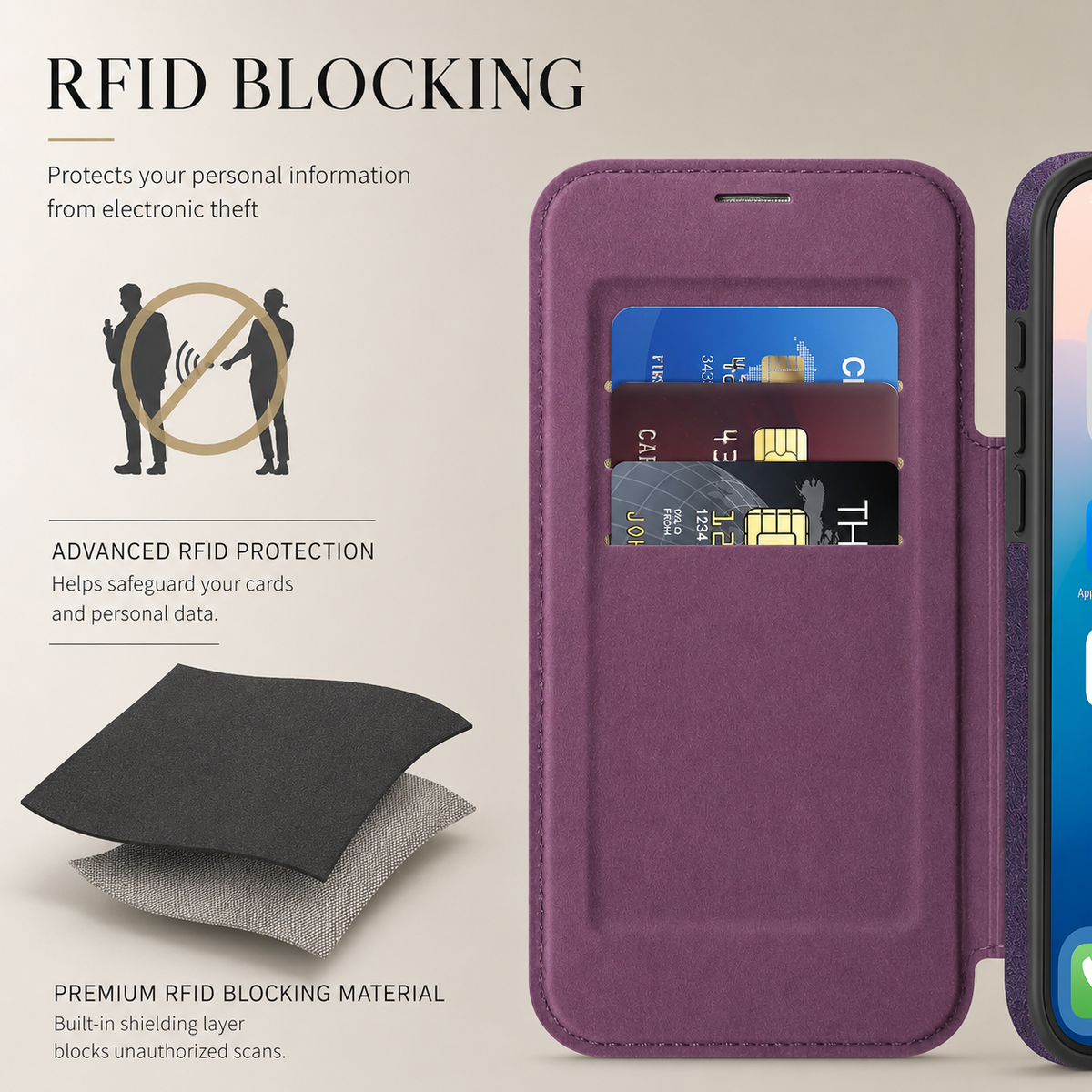 Premium iPhone Case Leather Wallet Flip Magnetic Card Holder Wireless Charging Retro Business Full Coverage Anti Scratch Slim Protective Cover