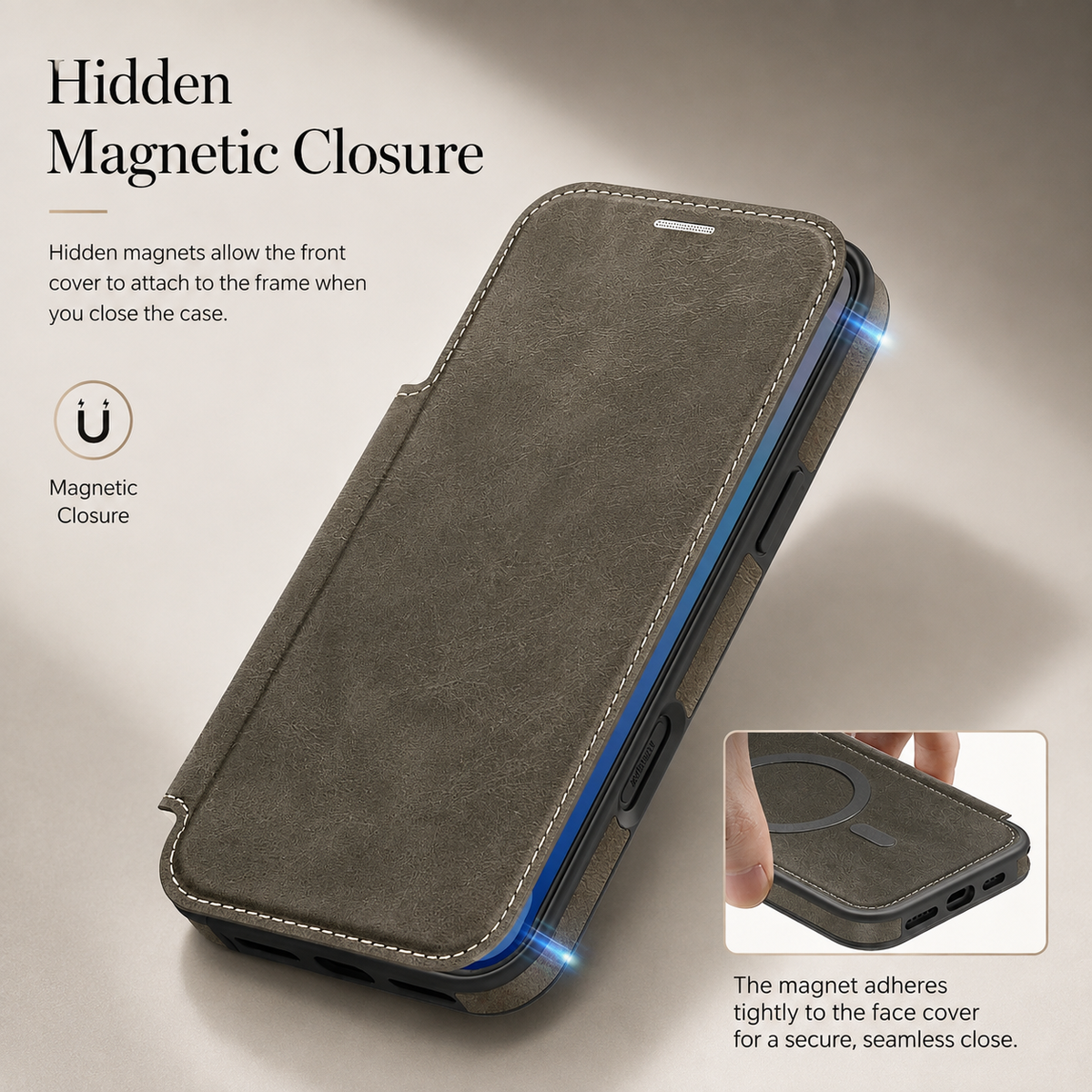 Premium iPhone Case Leather Wallet Flip Magnetic Card Holder Wireless Charging Retro Business Full Coverage Anti Scratch Slim Protective Cover