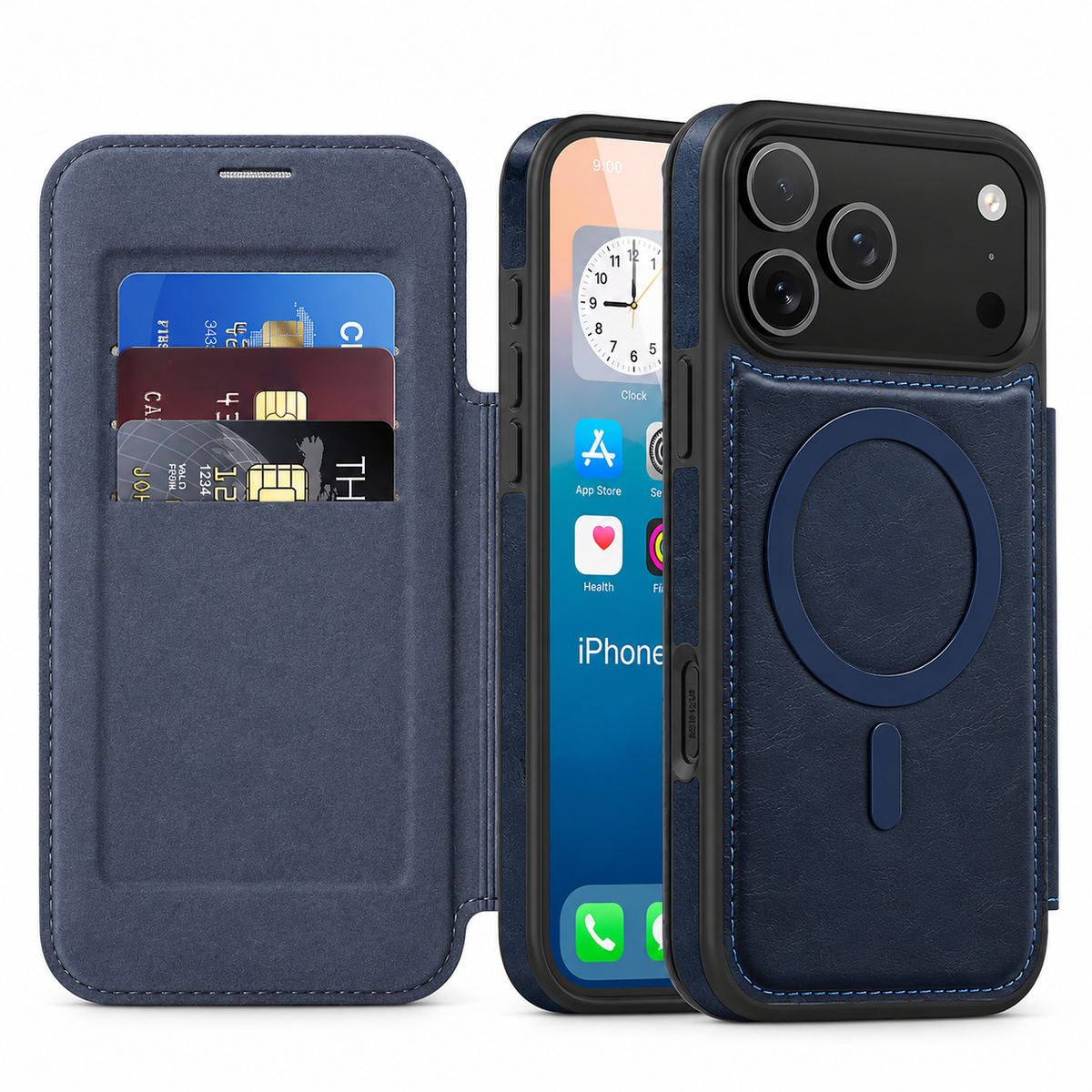 Premium iPhone Case Leather Wallet Flip Magnetic Card Holder Wireless Charging Retro Business Full Coverage Anti Scratch Slim Protective Cover