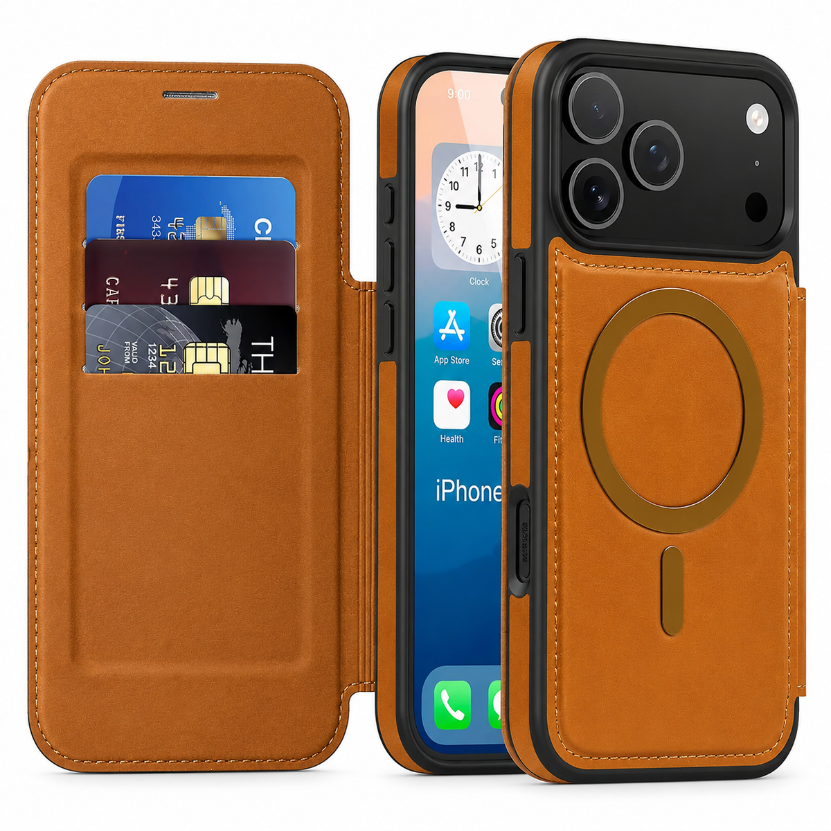 Premium iPhone Case Leather Wallet Flip Magnetic Card Holder Wireless Charging Retro Business Full Coverage Anti Scratch Slim Protective Cover