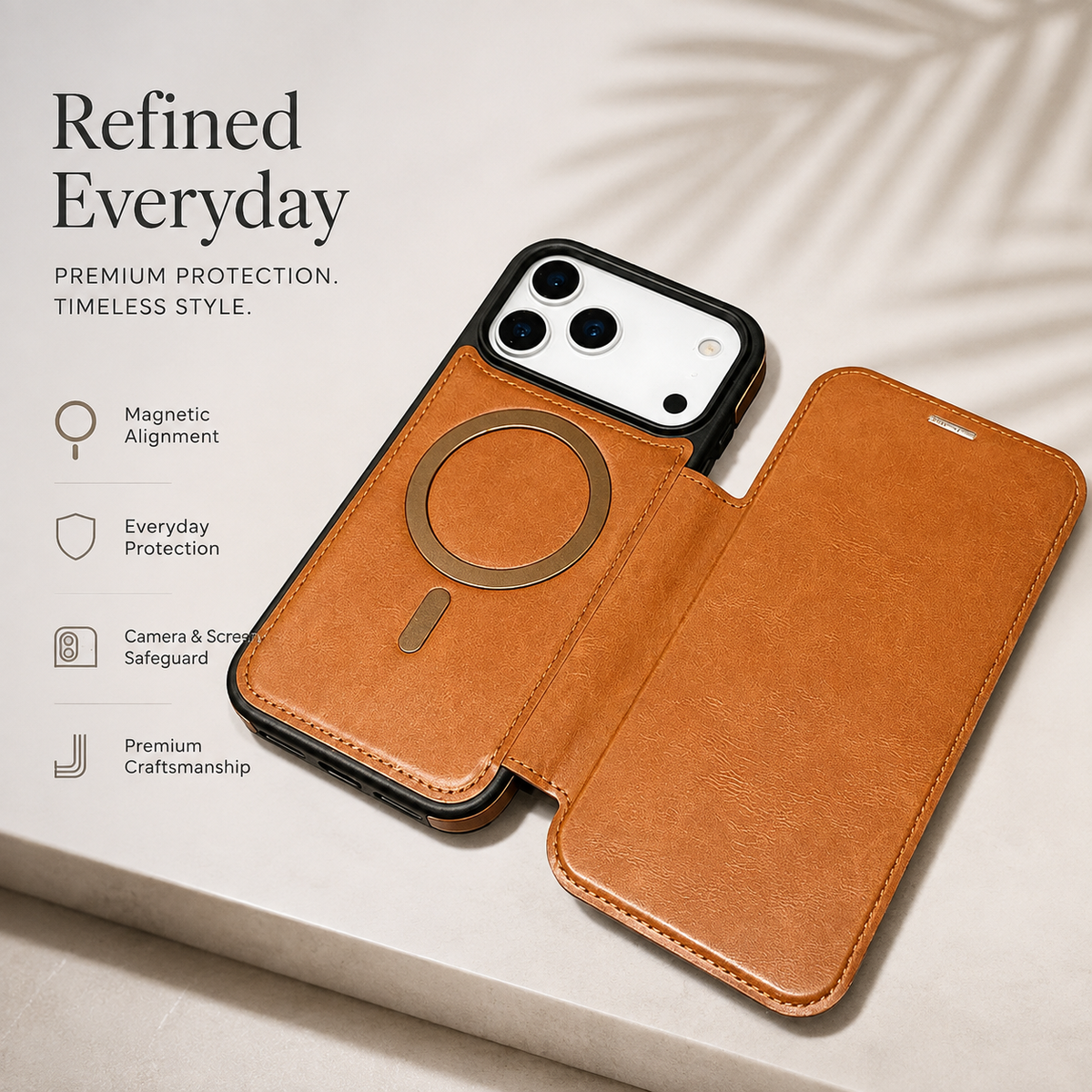 Premium iPhone Case Leather Wallet Flip Magnetic Card Holder Wireless Charging Retro Business Full Coverage Anti Scratch Slim Protective Cover