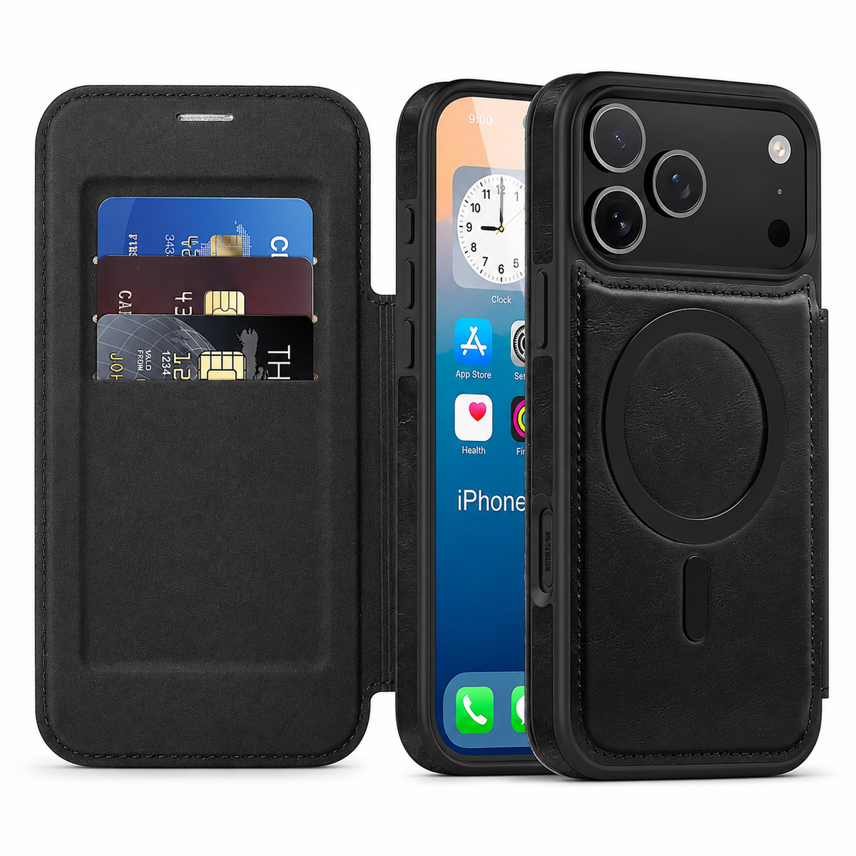 Premium iPhone Case Leather Wallet Flip Magnetic Card Holder Wireless Charging Retro Business Full Coverage Anti Scratch Slim Protective Cover