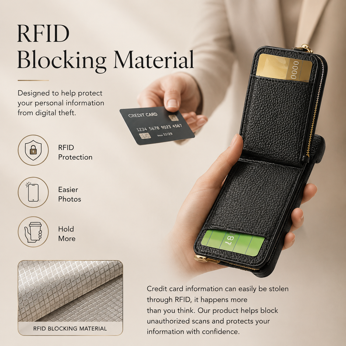 Premium iPhone Case Leather Zipper Wallet Cover Card Holder Ring Kickstand Magnetic Closure Shockproof Anti Fingerprint Protective Design