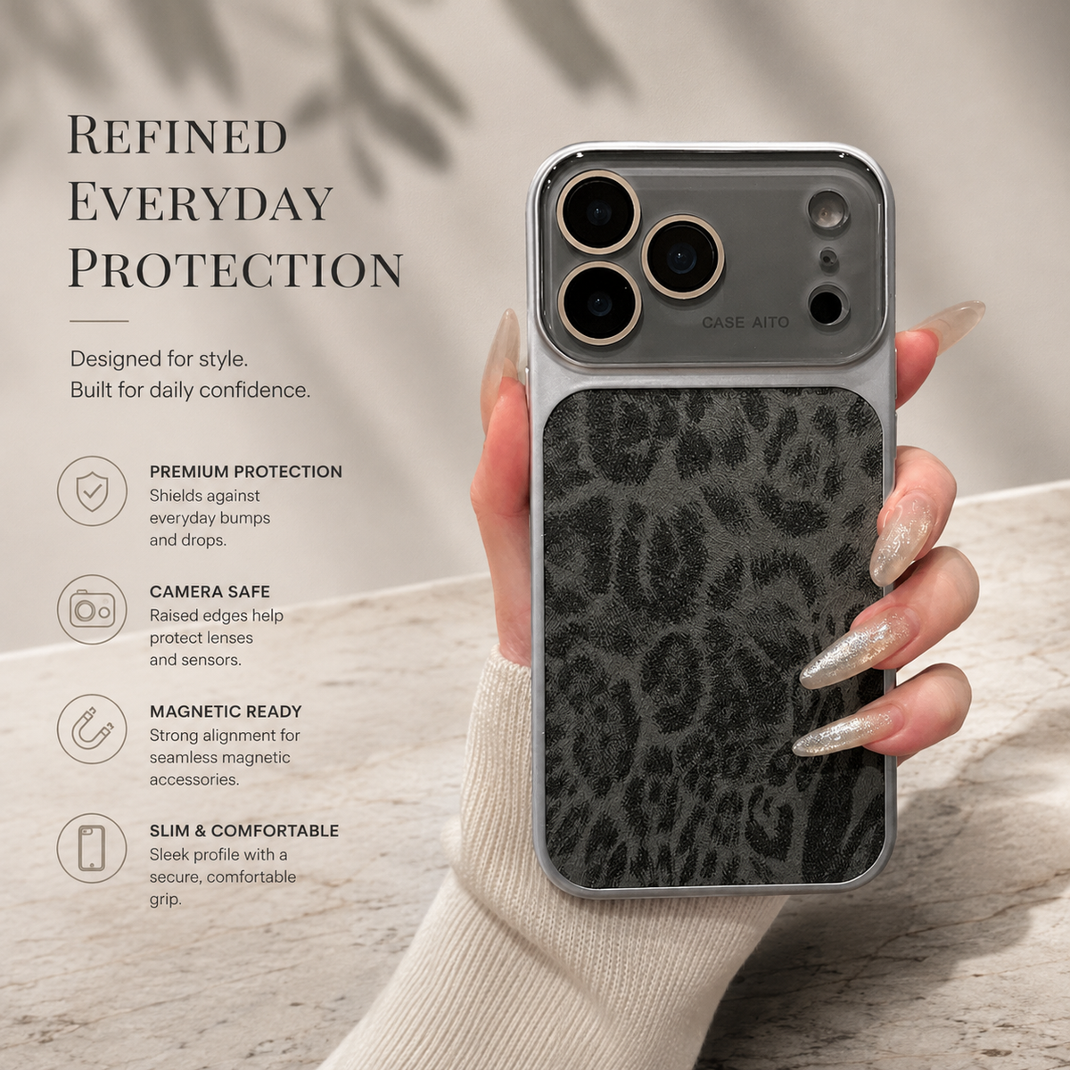Premium iPhone Case Leopard Print Matte Shockproof Protective Cover Large Window Camera Lens Protection Anti Scratch Non Slip Lightweight Full Coverage Case