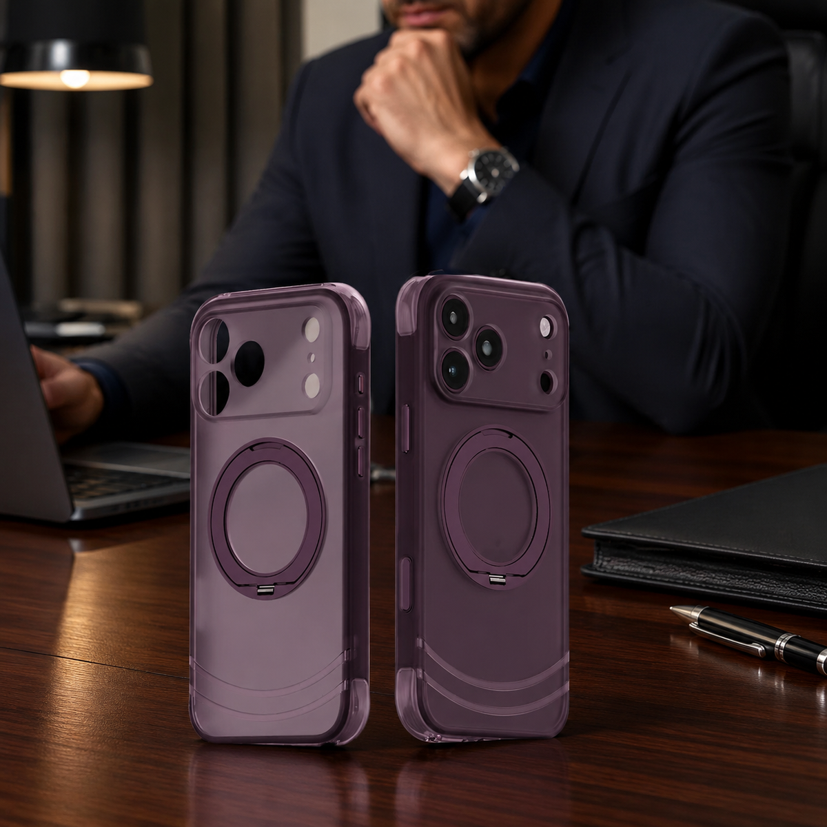 Premium iPhone Case Luxury 360 Rotating Magnetic Kickstand Skin Feel MagSafe AI Key Cover Shockproof Slim Fit Anti Drop Non Slip Durable Protective Phone Case