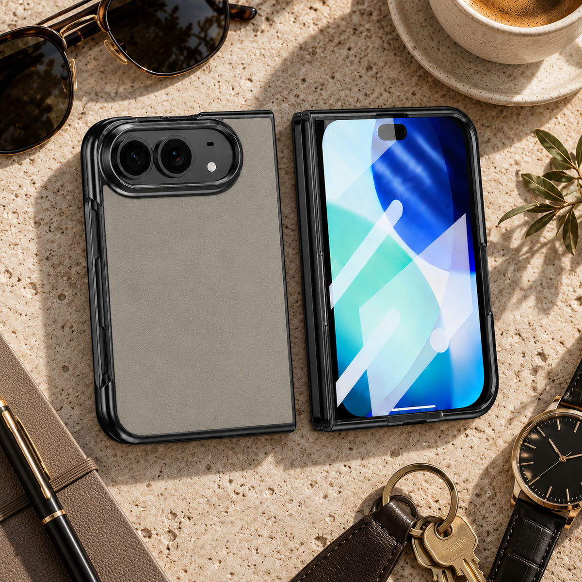 Premium iPhone Case Luxury Business Vegan Leather Sheepskin Foldable Cover Matte Shockproof Full Protection Slim Non Slip Durable Protective Phone Case