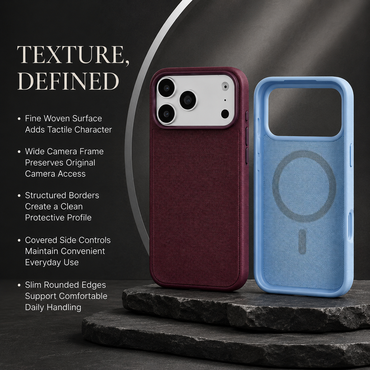 Premium iPhone Case Luxury Business Woven Magnetic Technical Fabric Card Pocket Anti Drop Shockproof Non Slip Slim Durable Protective Phone Cover Case