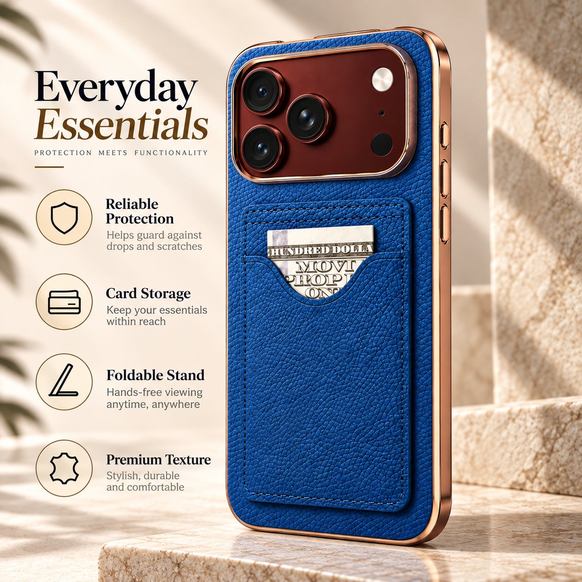 Premium iPhone Case Luxury Electroplating Matte Card Slot Holder Screen Protector Foldable Cover Shockproof Slim Durable Full Protective Phone Cover Case