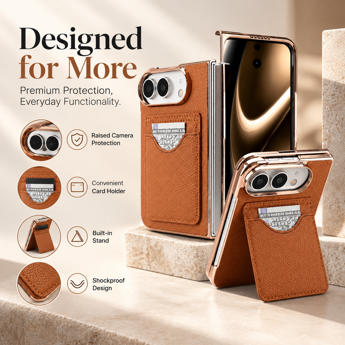 Premium iPhone Case Luxury Electroplating Matte Card Slot Holder Screen Protector Foldable Cover Shockproof Slim Durable Full Protective Phone Cover Case