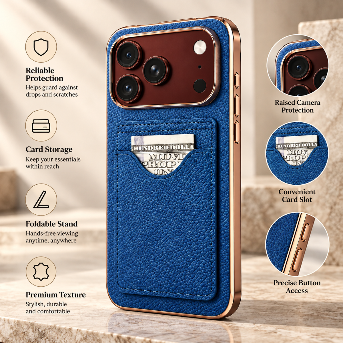 Premium iPhone Case Luxury Electroplating Matte Card Slot Holder Screen Protector Foldable Cover Shockproof Slim Durable Full Protective Phone Cover Case