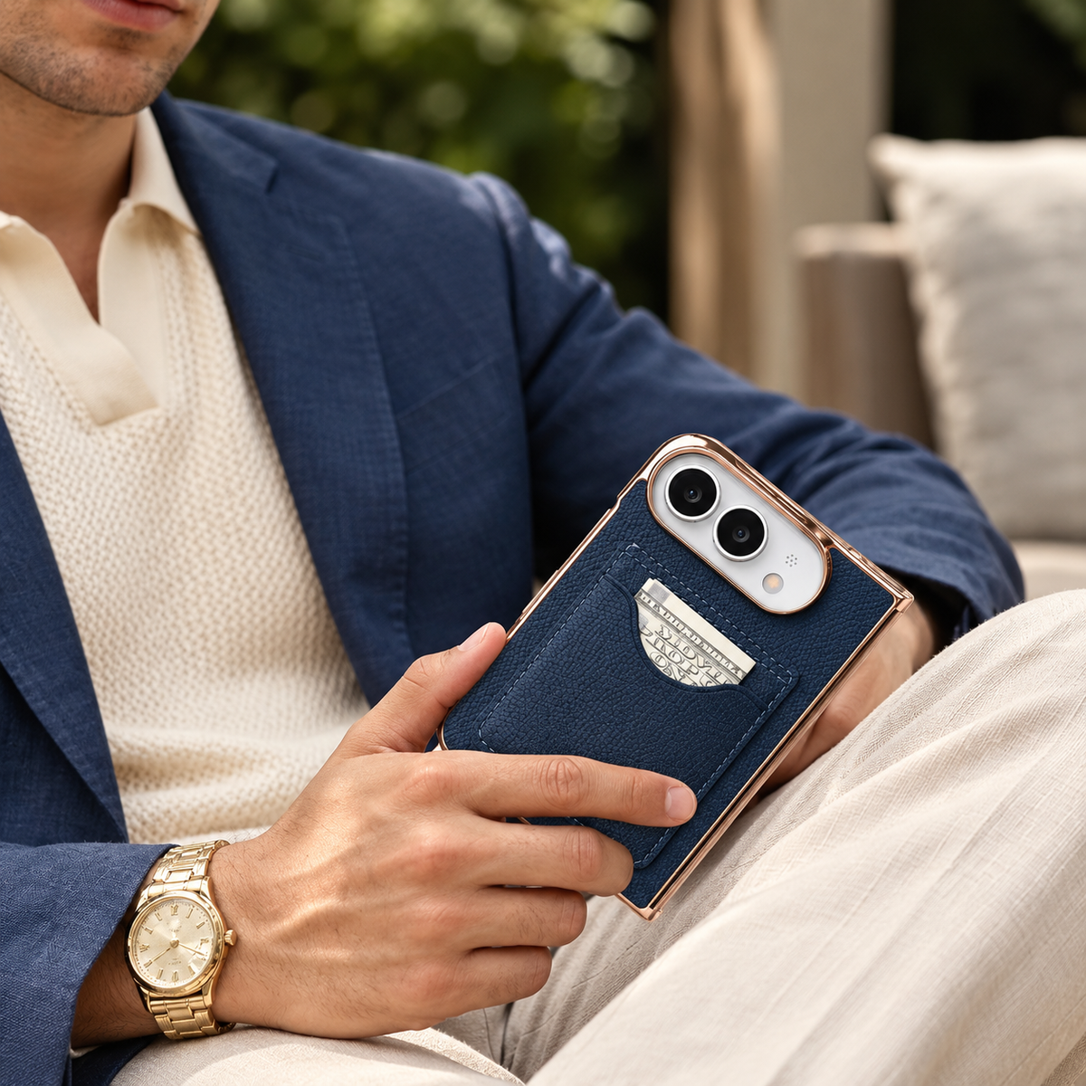 Premium iPhone Case Luxury Electroplating Matte Card Slot Holder Screen Protector Foldable Cover Shockproof Slim Durable Full Protective Phone Cover Case