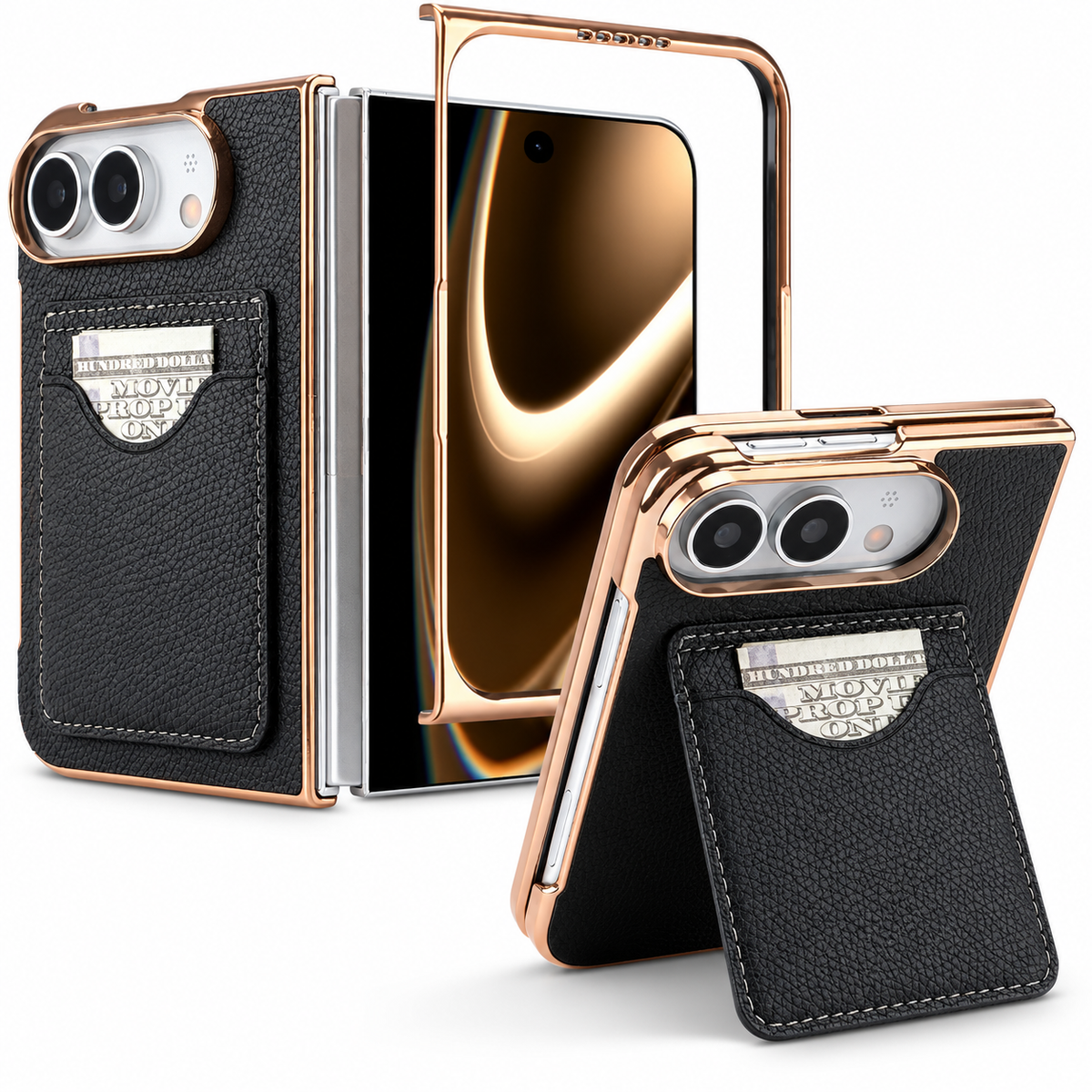 Premium iPhone Case Luxury Electroplating Matte Card Slot Holder Screen Protector Foldable Cover Shockproof Slim Durable Full Protective Phone Cover Case