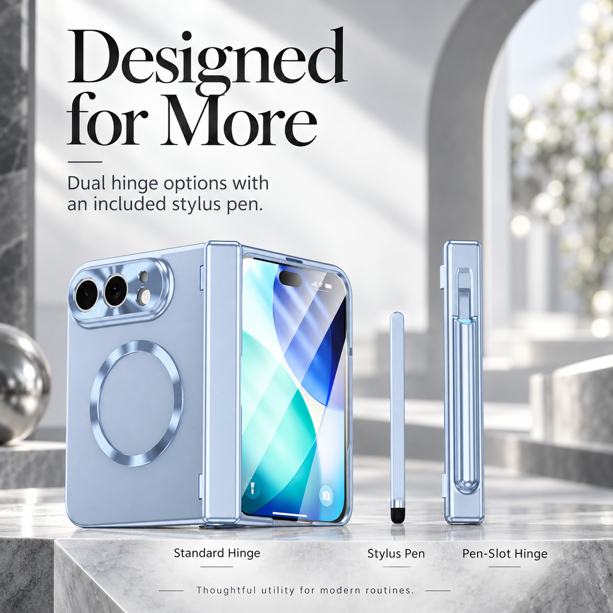 Premium iPhone Case Luxury Touch Pen MagSafe Plating Hinge Protection Front Tempered Glass Shockproof Slim Durable Full Protective Magnetic Phone Cover Case