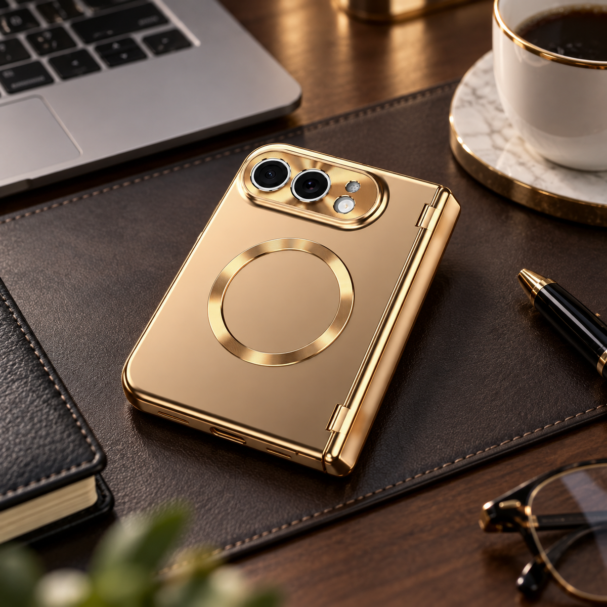 Premium iPhone Case Luxury Touch Pen MagSafe Plating Hinge Protection Front Tempered Glass Shockproof Slim Durable Full Protective Magnetic Phone Cover Case