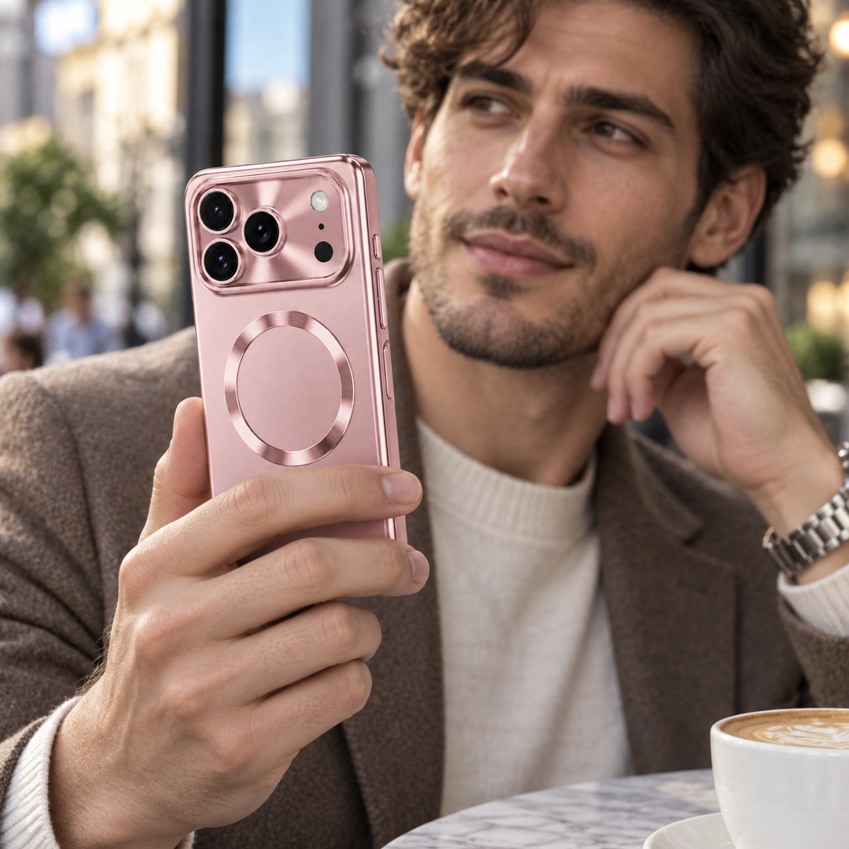 Premium iPhone Case Luxury Touch Pen MagSafe Plating Hinge Protection Front Tempered Glass Shockproof Slim Durable Full Protective Magnetic Phone Cover Case