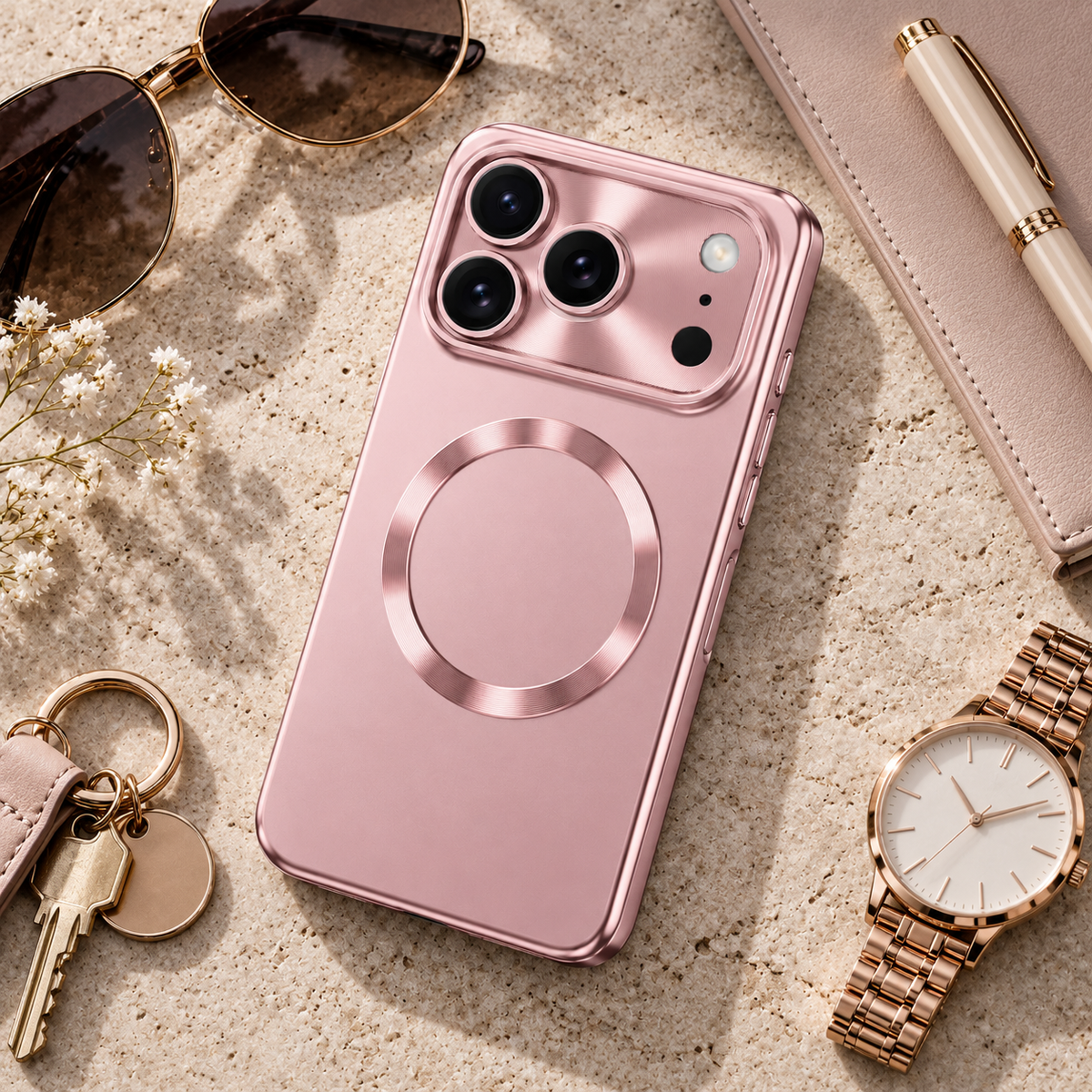 Premium iPhone Case Luxury Touch Pen MagSafe Plating Hinge Protection Front Tempered Glass Shockproof Slim Durable Full Protective Magnetic Phone Cover Case